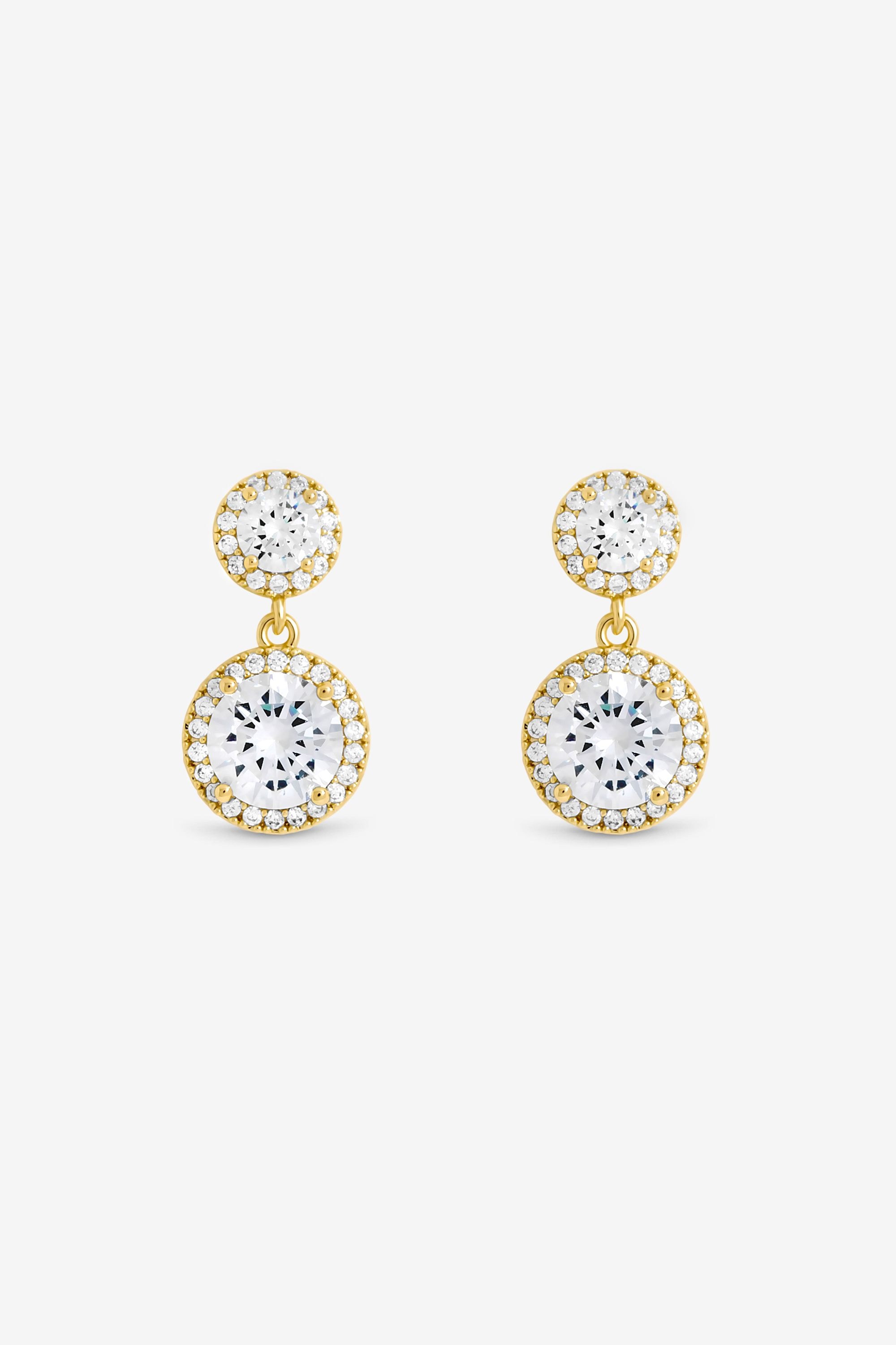 Jon Richard Gold Plated Cubic Zirconia and Pave Halo Drop Earrings image 1