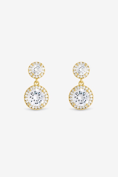 Jon Richard Gold Plated Cubic Zirconia and Pave Halo Drop Earrings