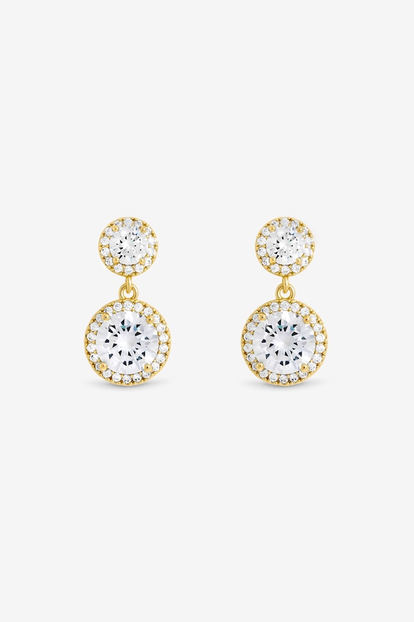 Jon Richard Gold Plated Cubic Zirconia and Pave Halo Drop Earrings