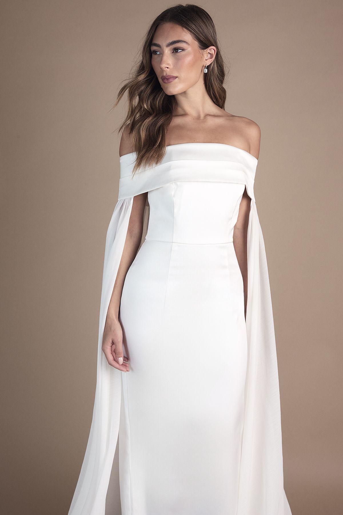 Coast Bardot Cape Column Twill Wedding Dress Ivory image 4
