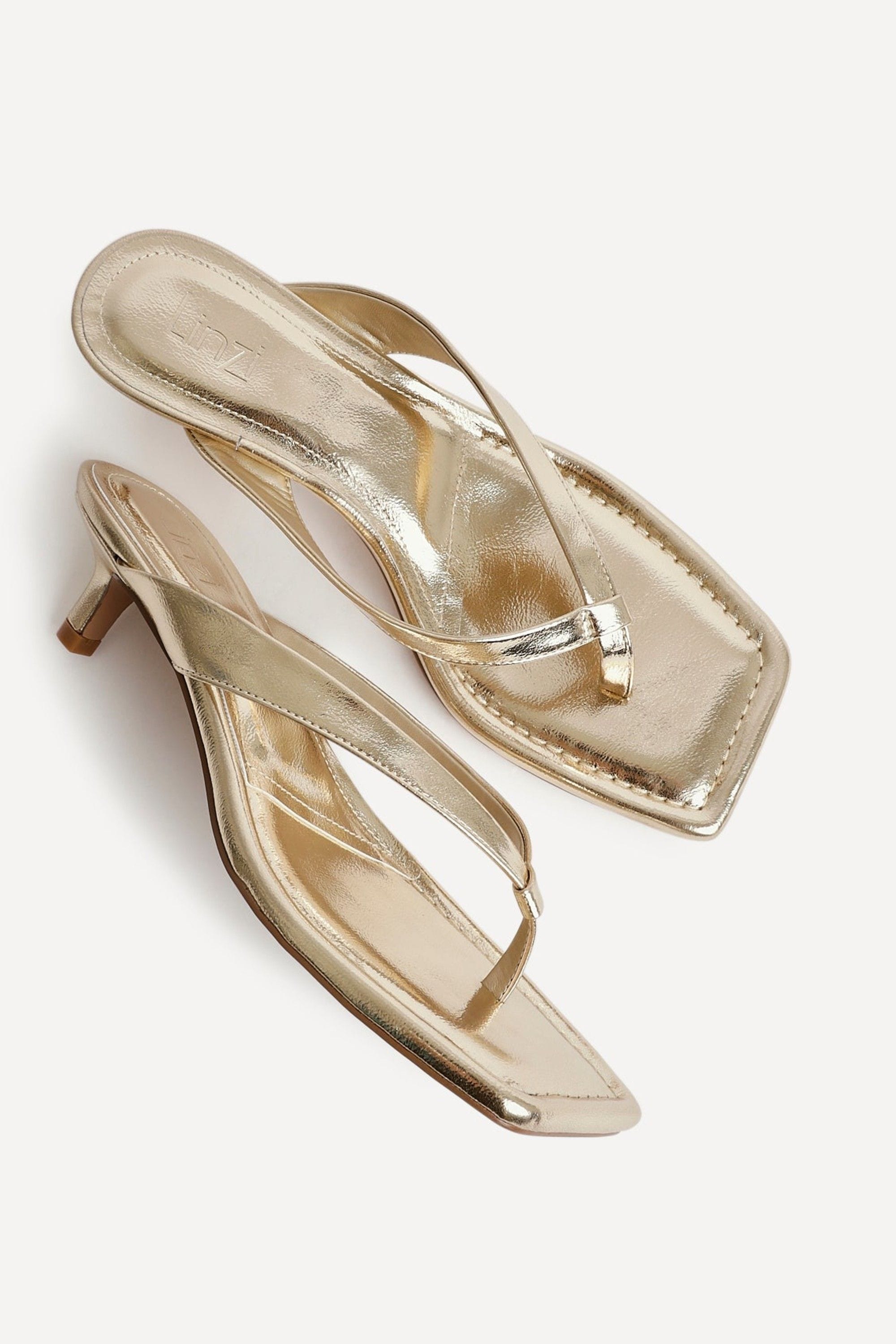 Linzi Potential Gold Faux Leather Toe Post Kitten Heel image 5