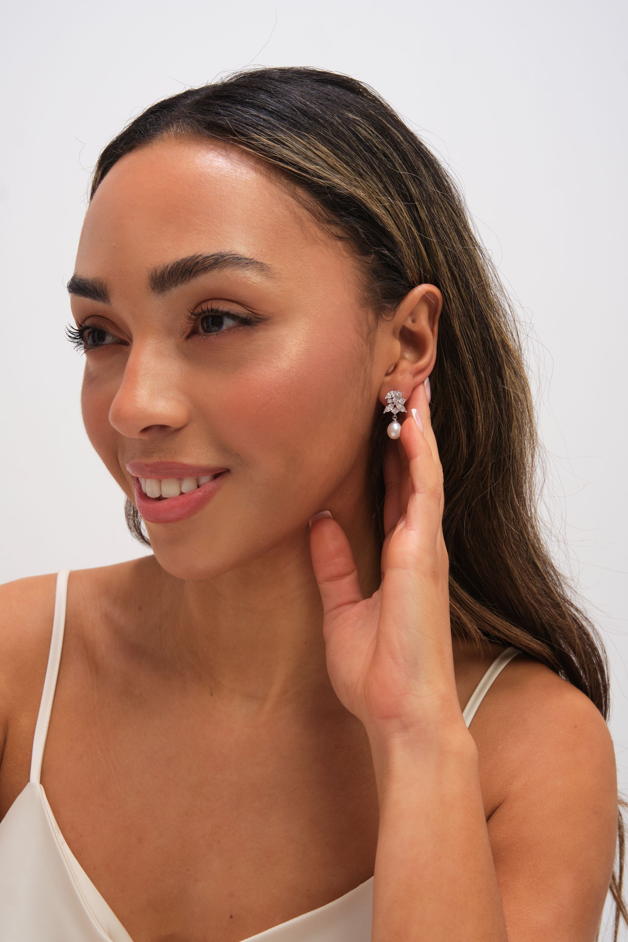 Jon Richard Rhodium Plated Crystal and Freshwater Pearl Earrings image 3