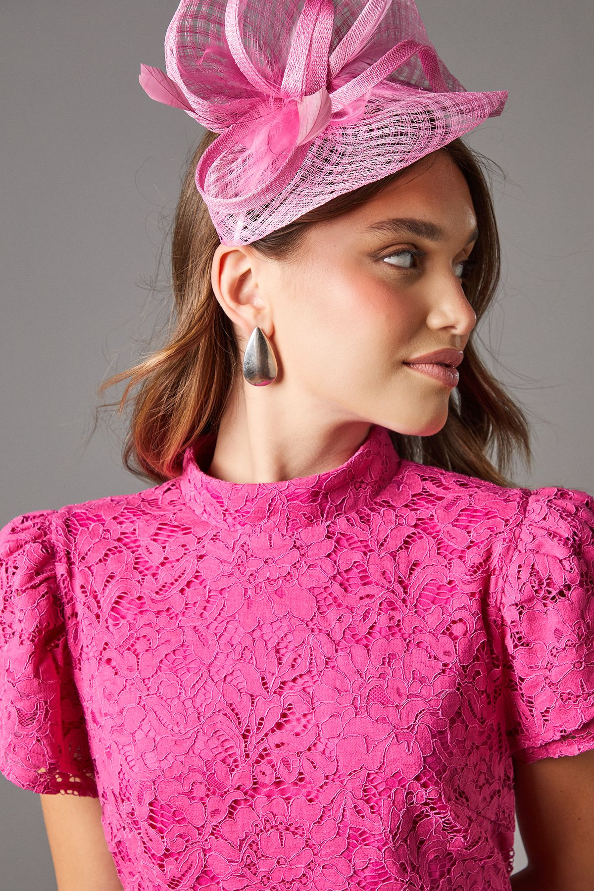 Coast Lace Frill Sleeve High Neck Midi Dress Pink image 4