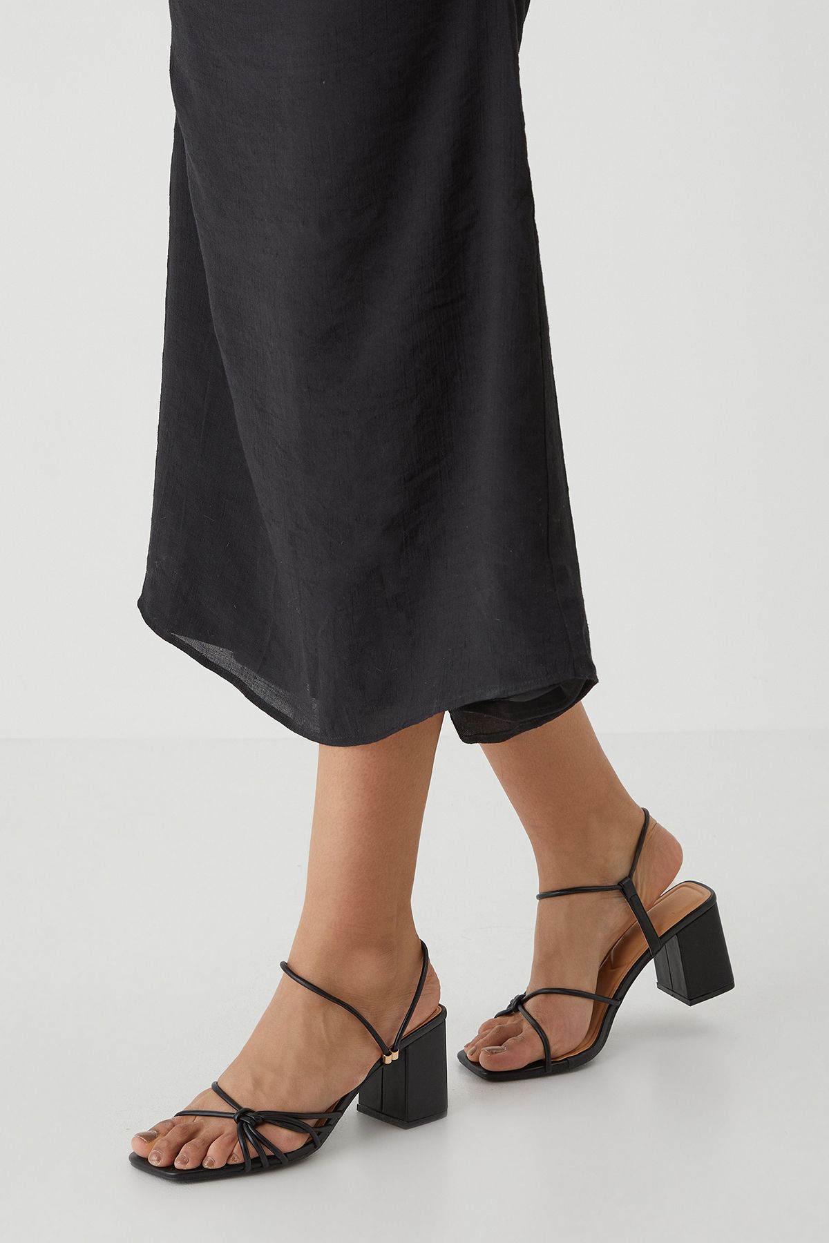 MissPap Leather Look Knot Medium Block Heel Sandals Black