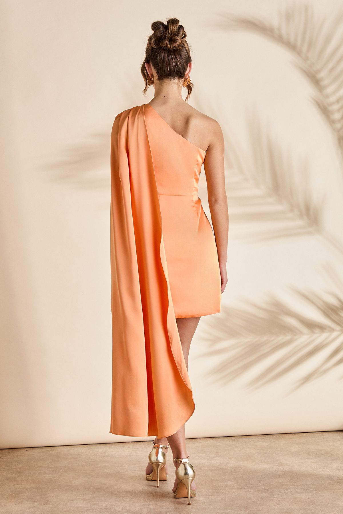 Coast One Shoulder Satin Mini Holiday Dress Orange image 3