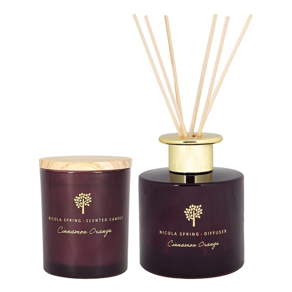Nicola Spring Cinnamon Orange Candle & Diffuser Gift Set - 130g Jar + 200ml Diffuser