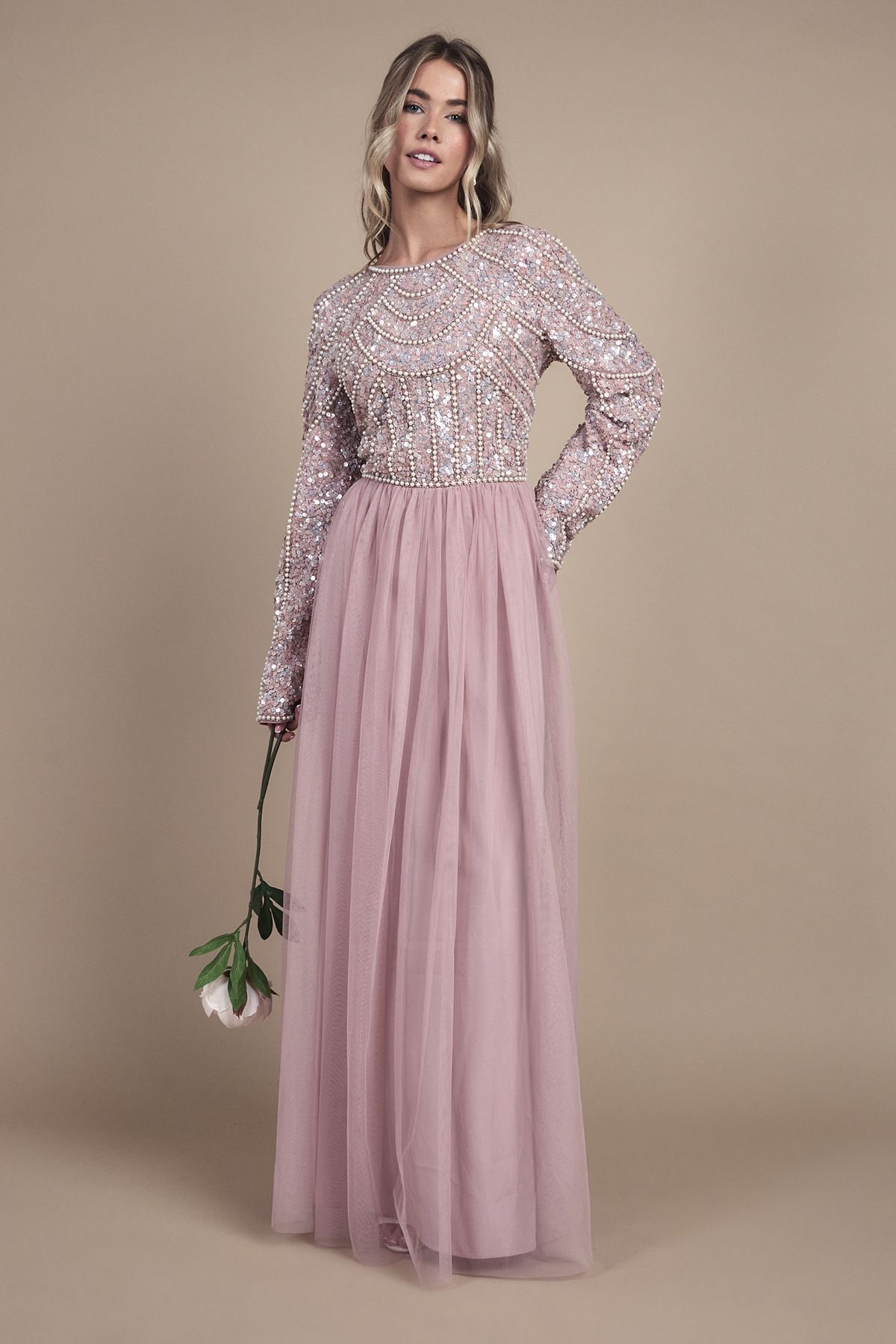 Coast Teen Pearl Embellished Bodice Bridesmaid Tulle Skirt Dress Blush image 1