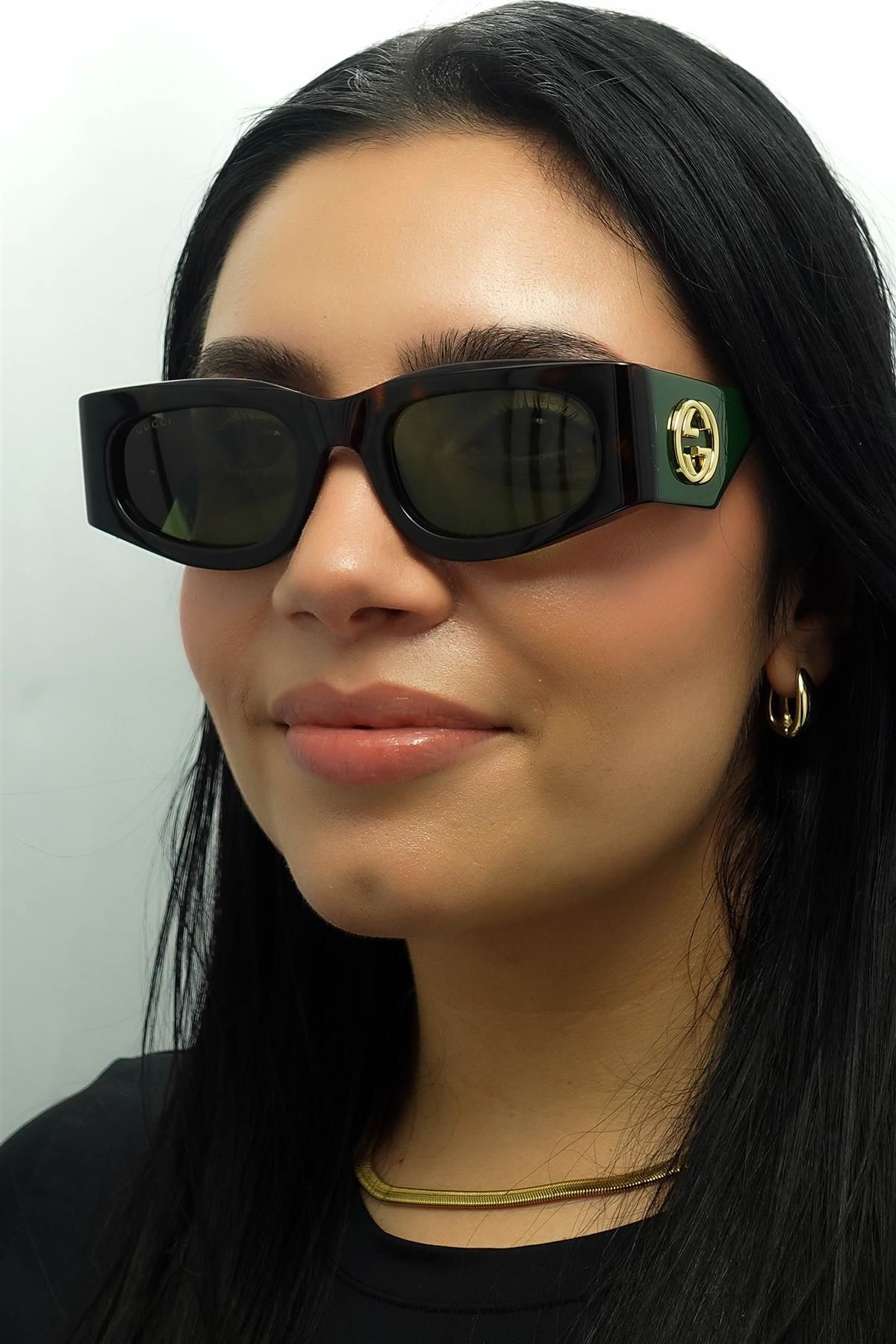 Gucci Rectangle Havana with Green and Red Green GG1664S image 6