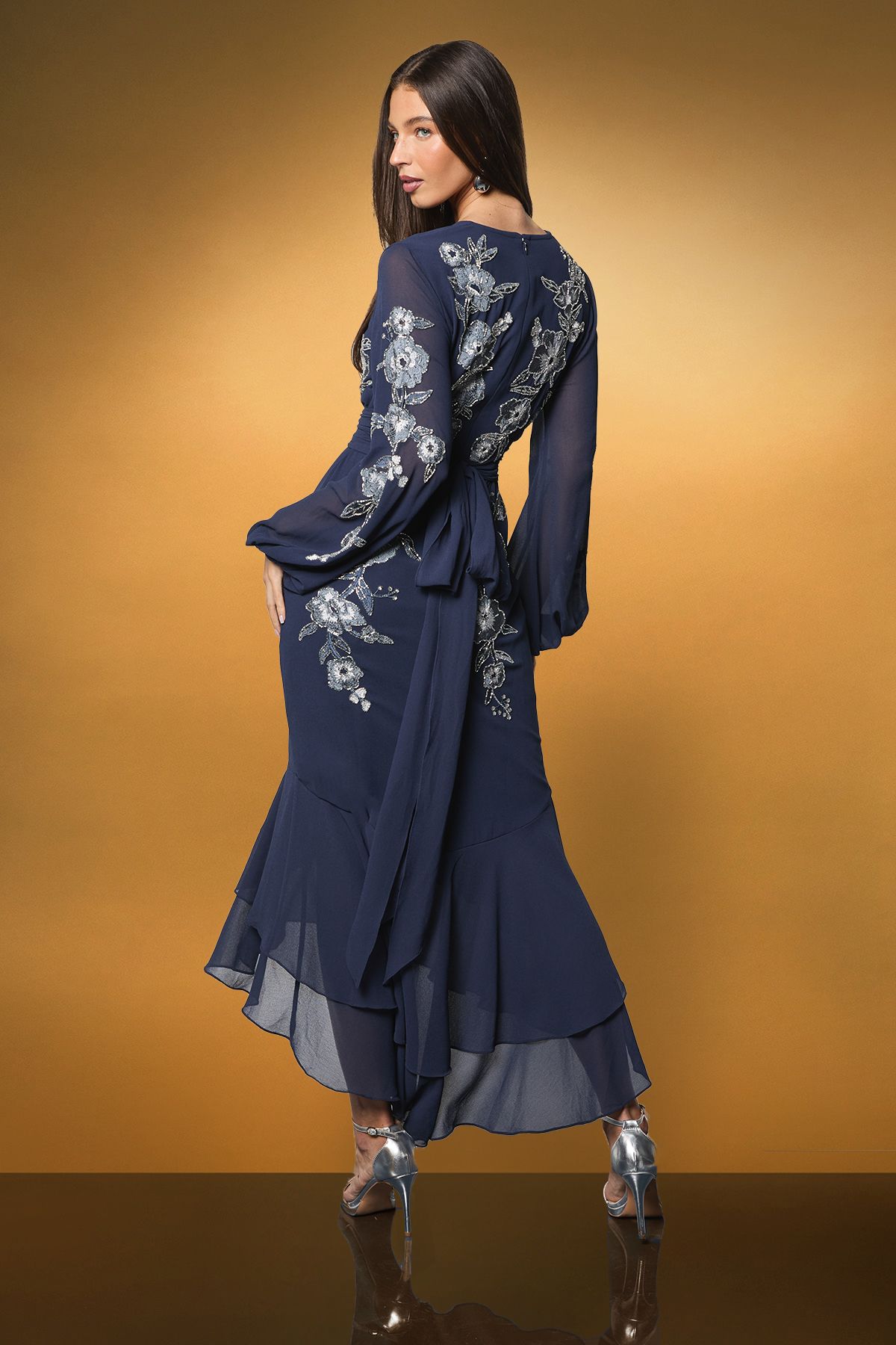 Coast Sequin Embellished And Embroidered High Low Maxi Dress Navy image 3