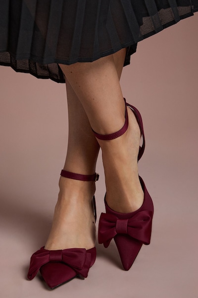 Coast Cristina Satin Bow Pointed Kitten Heel Court Shoes Burgundy