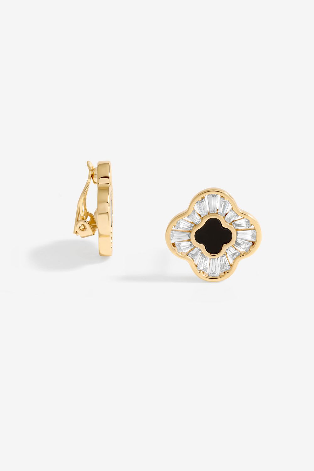 Jon Richard Gold Plated Cubic Zirconia And Jet Enamel Clip Earrings image 1