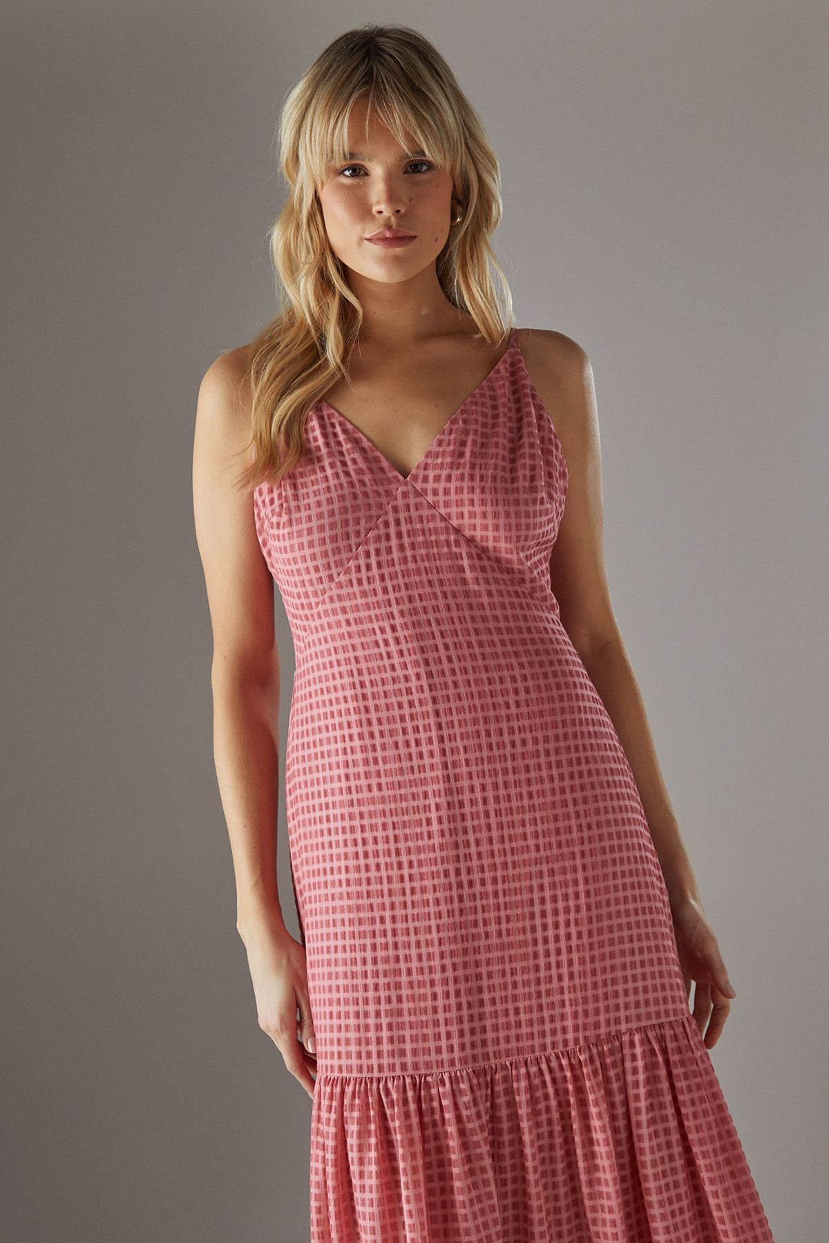 Warehouse Check Organza High Apex Strappy Midi Dress Pink image 3