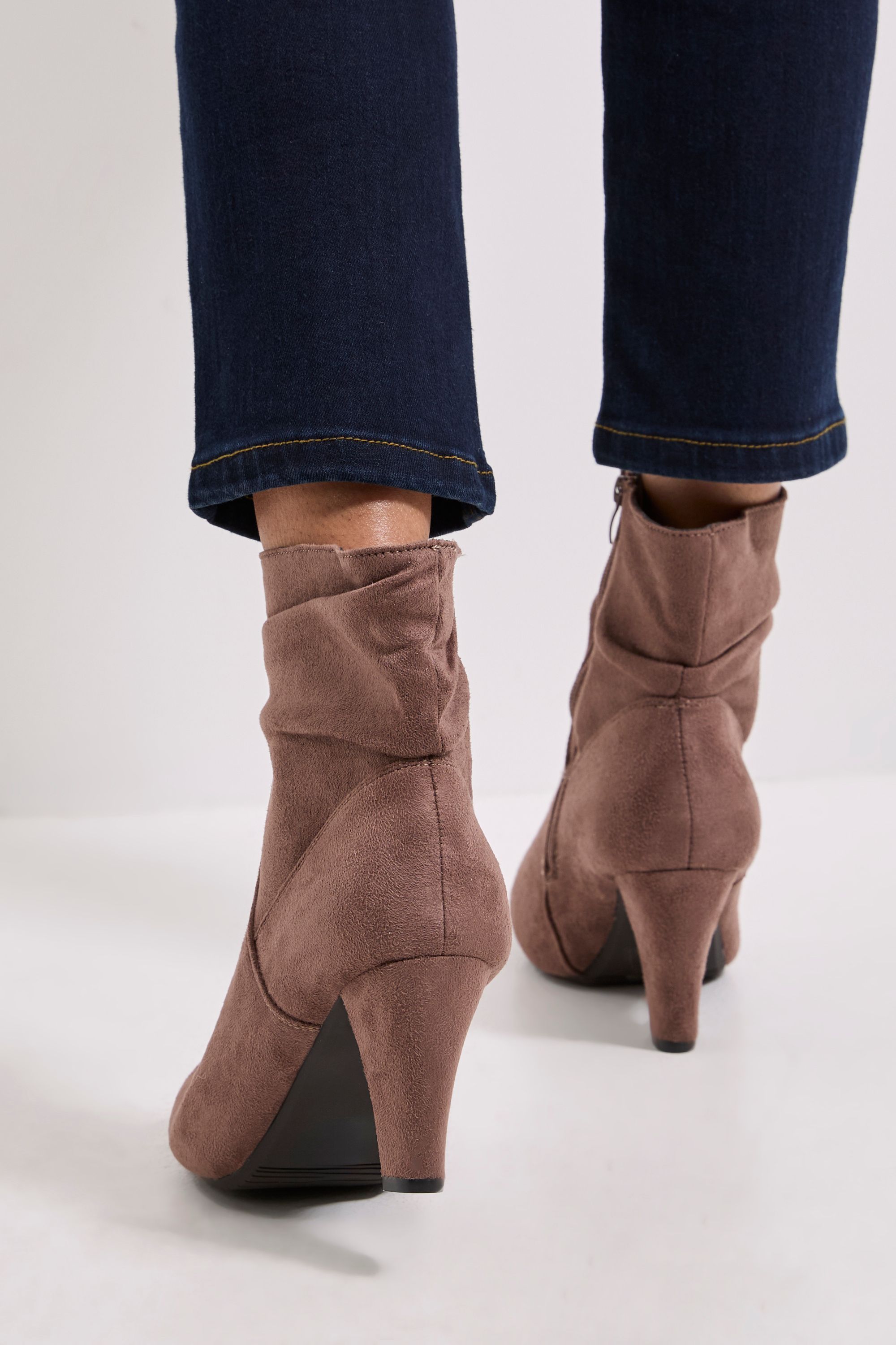 Dorothy Perkins Ally Faux Suede Ruched High Heeled Ankle Boots Taupe image 4