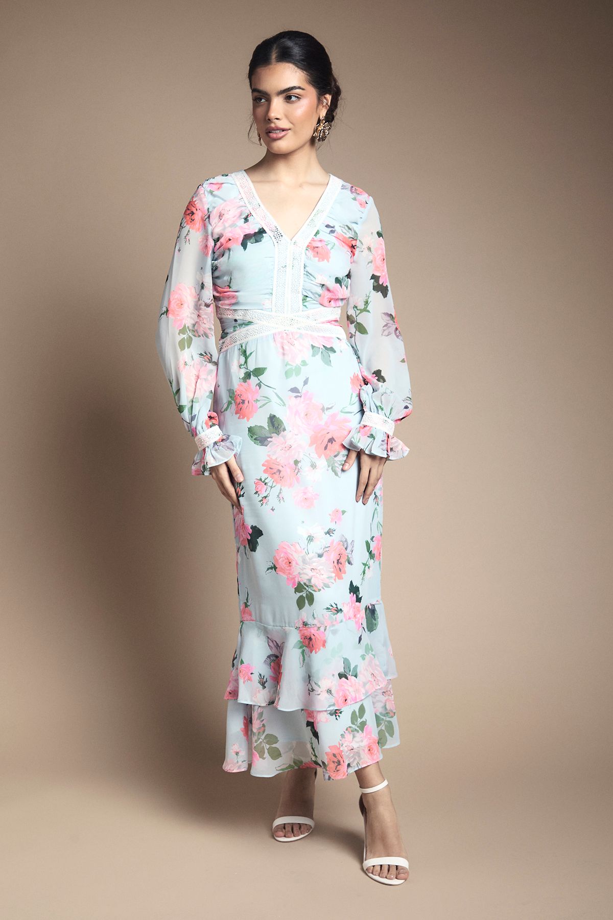 Oasis Tiered Bias Midi Dress Pale Blue