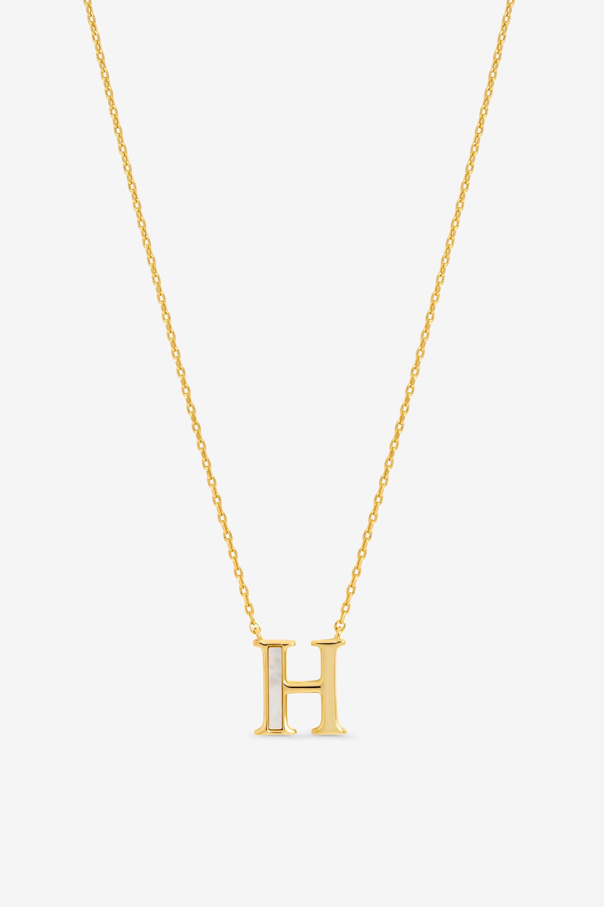 Inicio 14K Real Gold Plated and Mother of Pearl Initial Pendant - H image 1