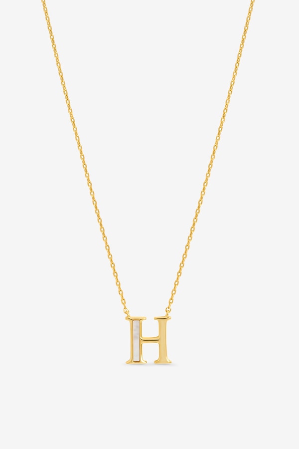 Inicio 14K Real Gold Plated and Mother of Pearl Initial Pendant - H