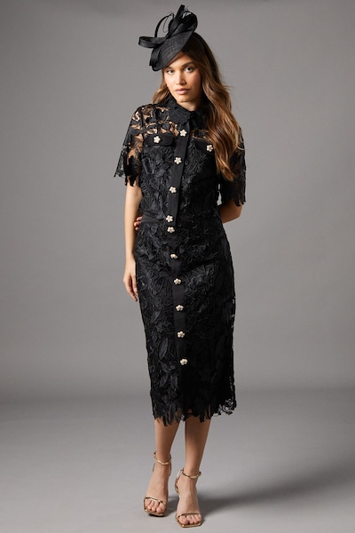 Coast Lace Pearl Button Pencil Skirt Black