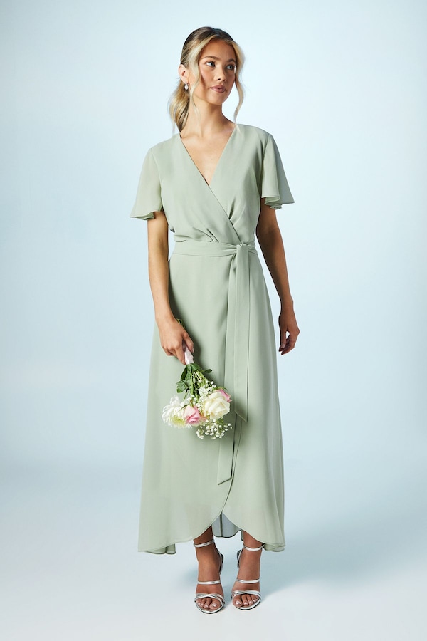 Coast Teen Georgette Waterfall Wrap Bridesmaid Dress Sage