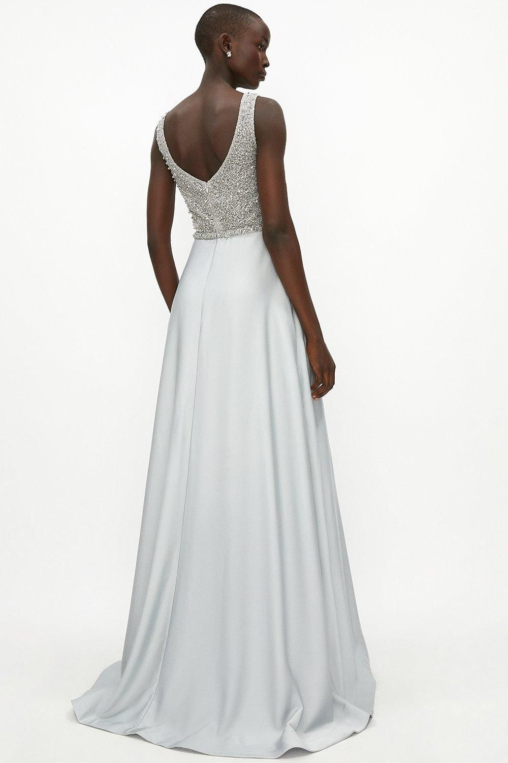 Coast Beaded Satin Maxi Dress Silver image 3