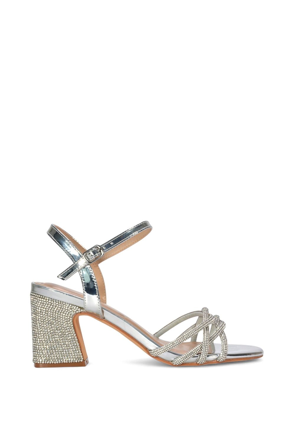 XY London 'Gwen' Strappy Block High Heel Sandal Shoes With Rhinestone