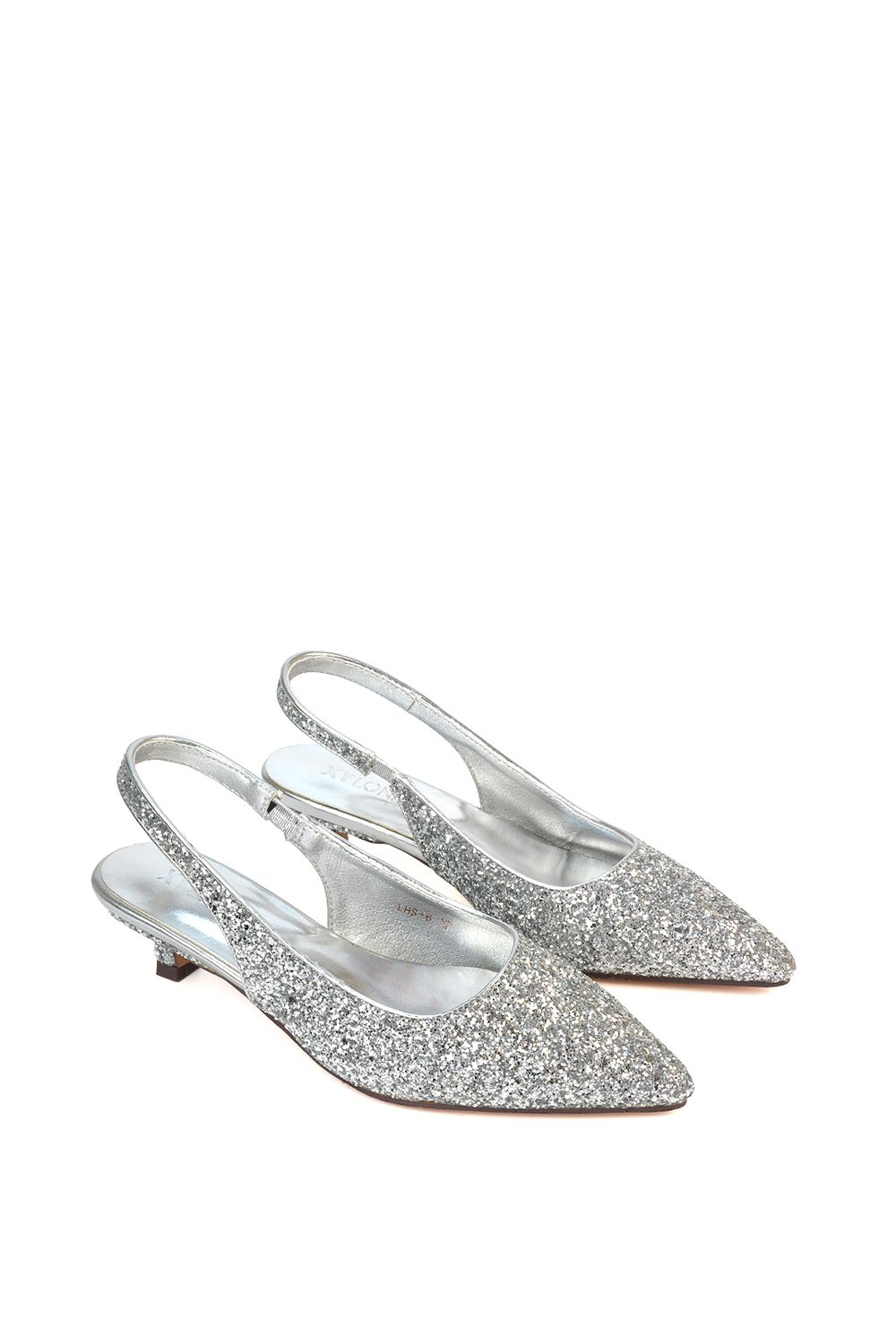 XY London 'Gerri' Pointed Toe Glitter Slingback Kitten Heel Court Shoes image 6