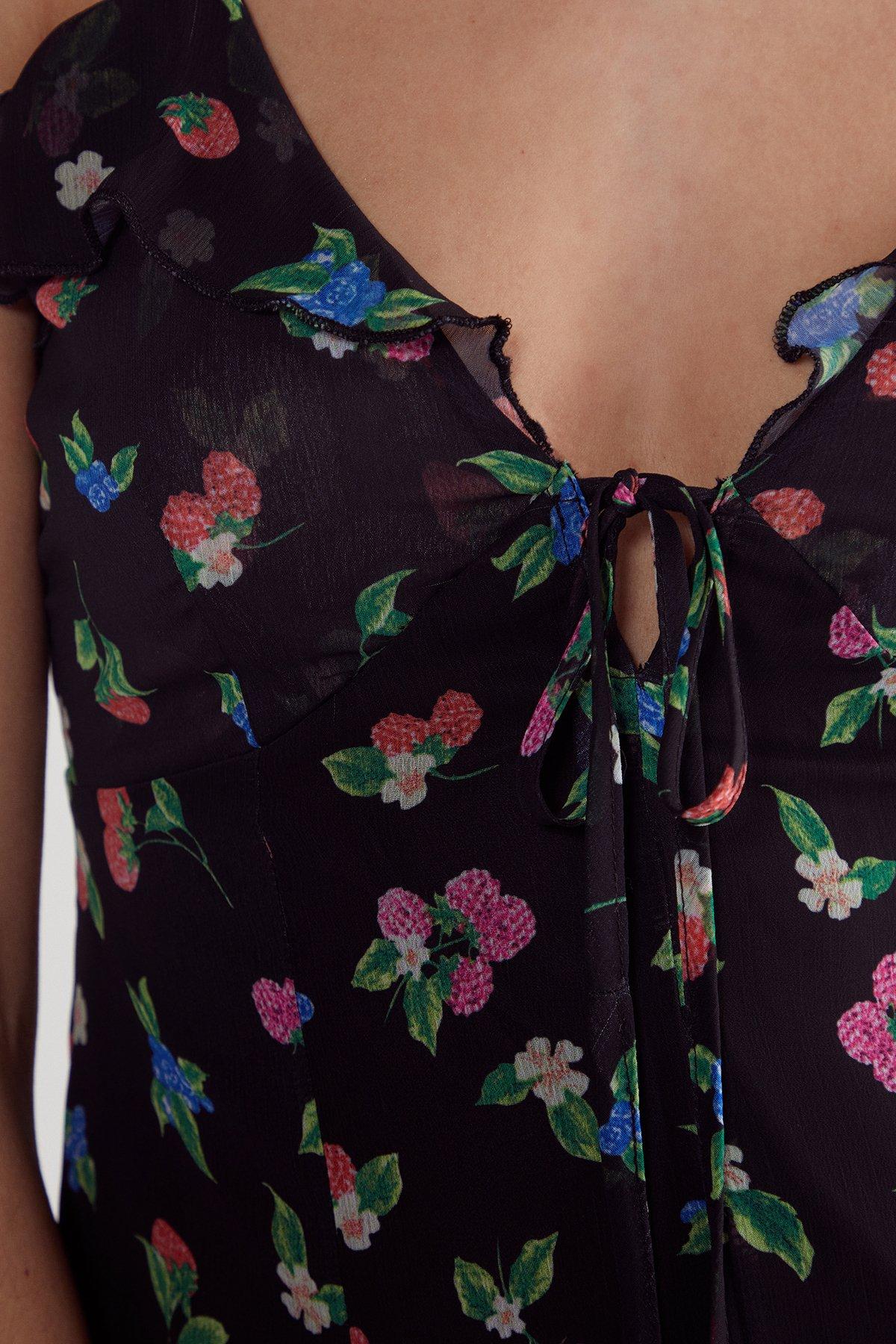 NastyGal Fruit Ruffle Tie Front Mini Dress Black image 5