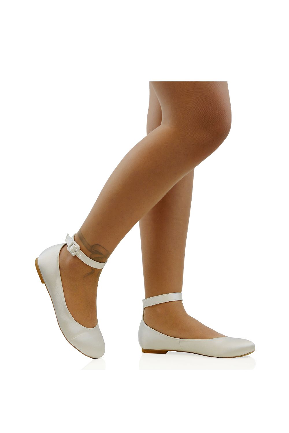 XY London 'Kimmie' Flat Ballerina Pump Shoes with Ankle Strap image 3