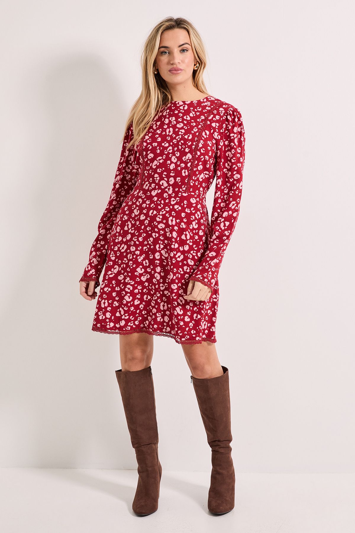 Dorothy Perkins Pink Animal Lace Trim Detail Tie Back Printed Mini Dress Pink image 2