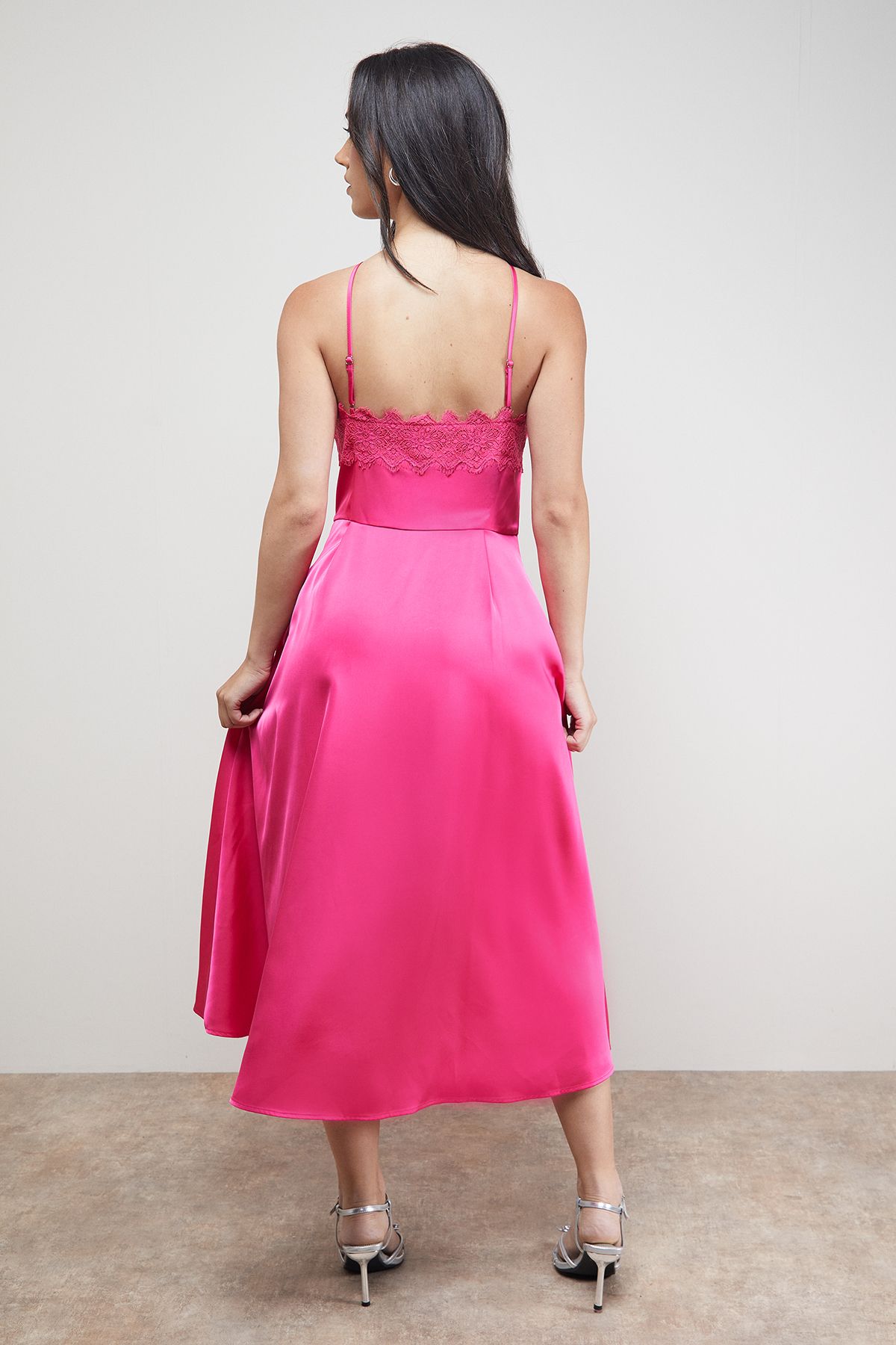 Oasis Lace Detail Midi Prom Dress Magenta image 3