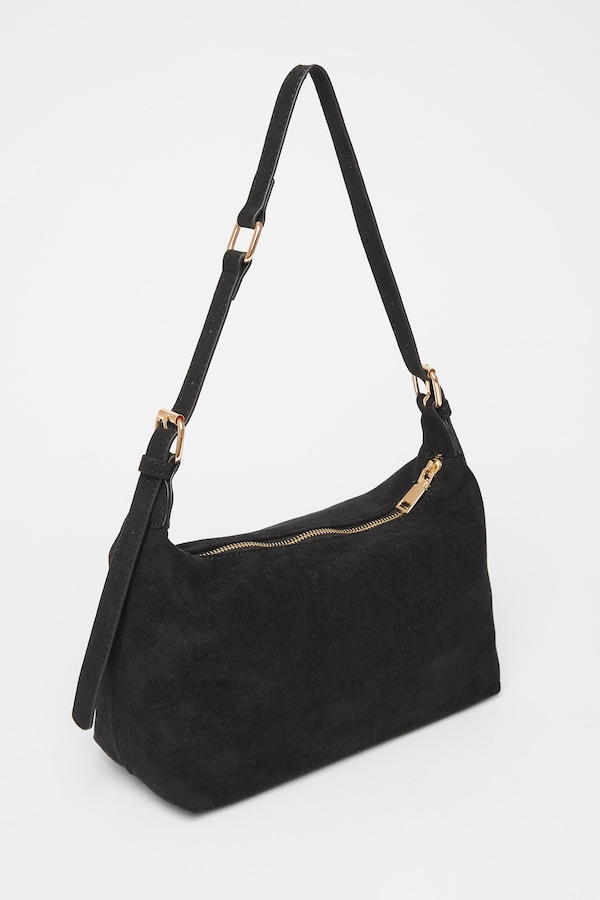 Quiz Black Faux Suede Shoulder Bag