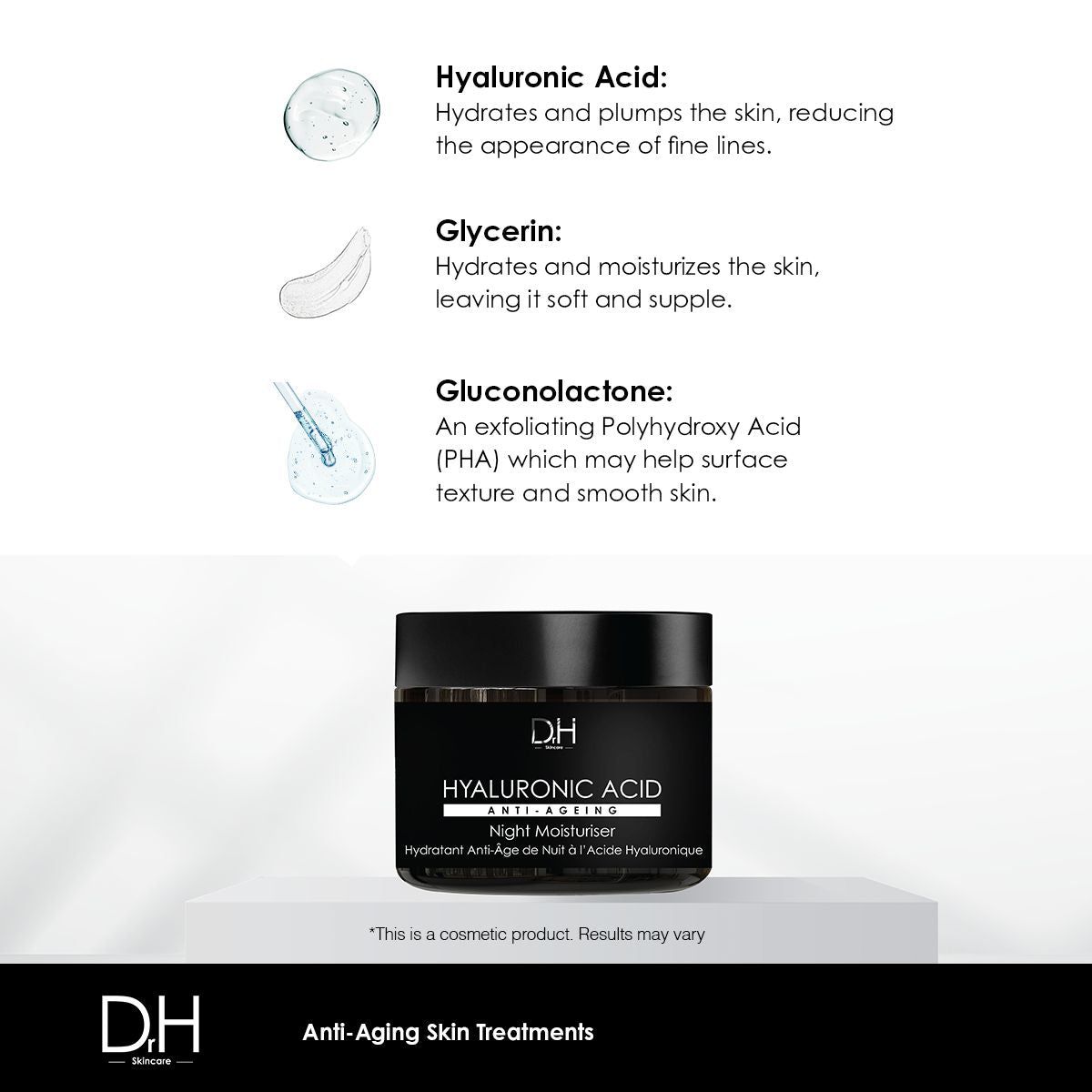 Dr H Hyaluronic Acid Anti-Ageing Night Moisturiser 60ml x 2 Duo Pack image 4
