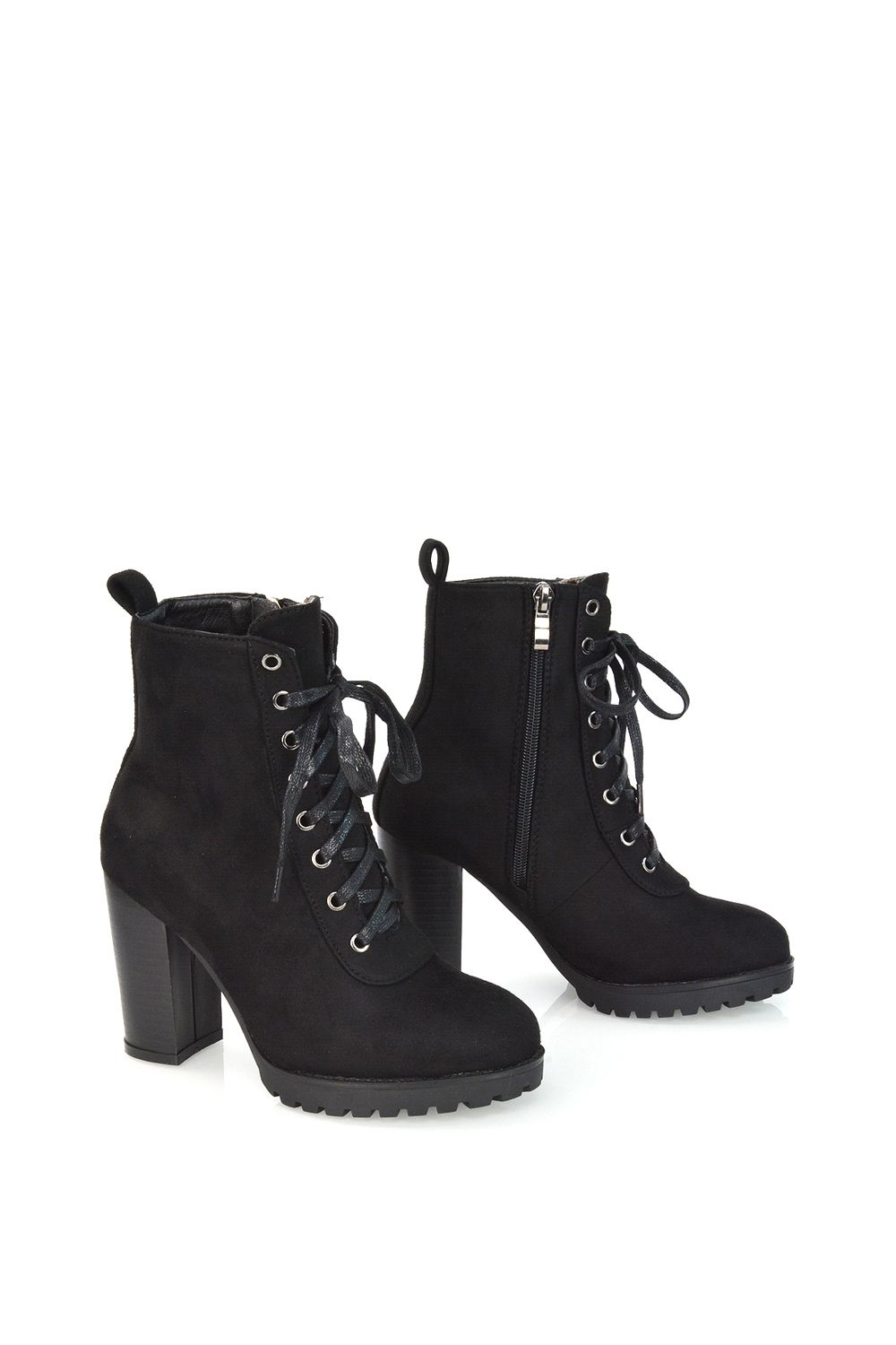 XY London 'Ariel' Lace up High Block Heel Zip-up Biker Ankle Boots image 4