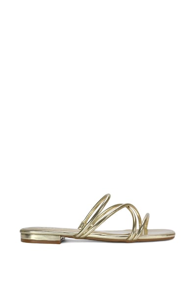 XY London 'Suzzie' Strappy Flat Slip On Square Toe Slider Mule Sandals