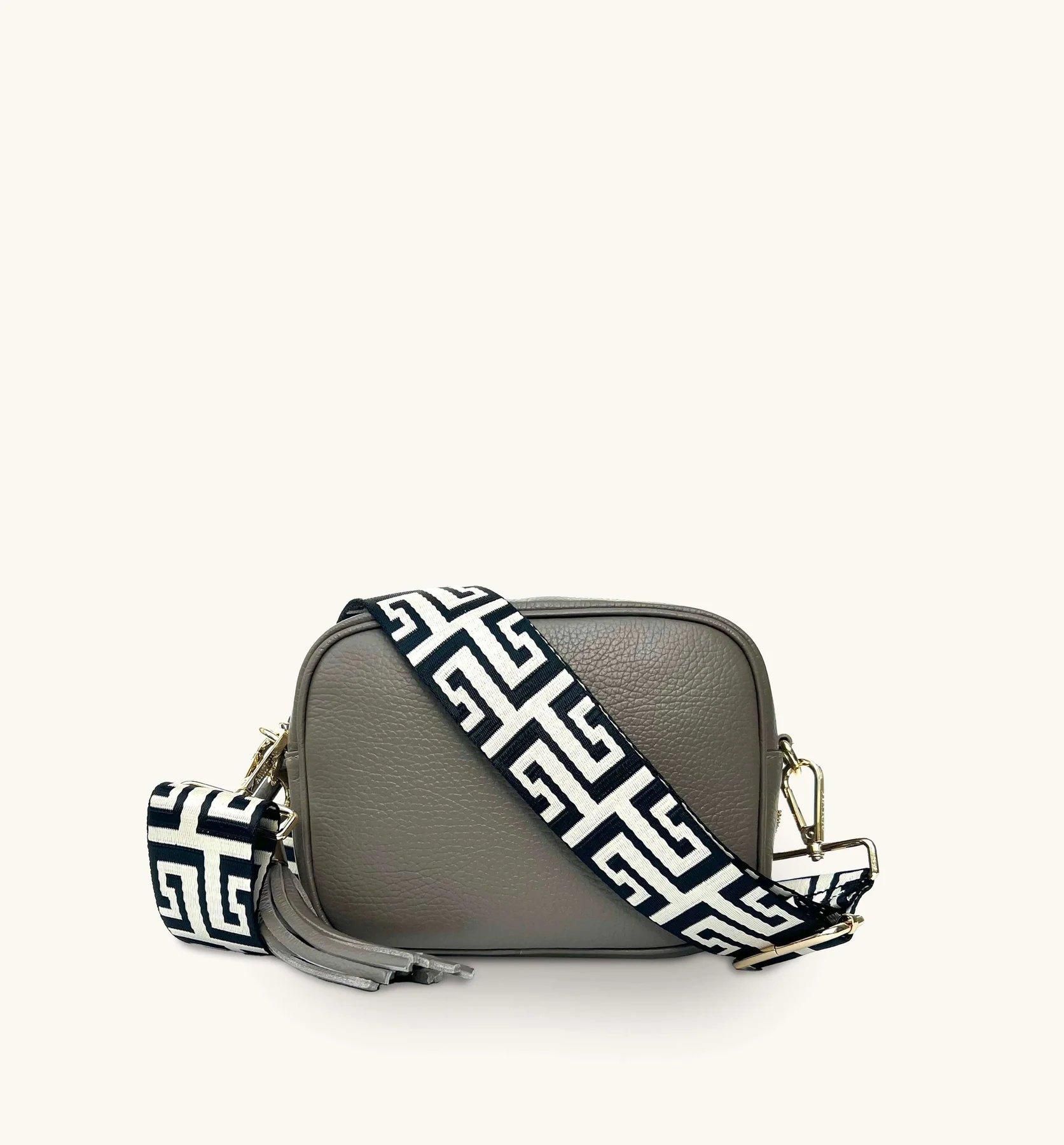 Apatchy London Latte Leather Crossbody Bag With Black & Stone Maze Strap image 1