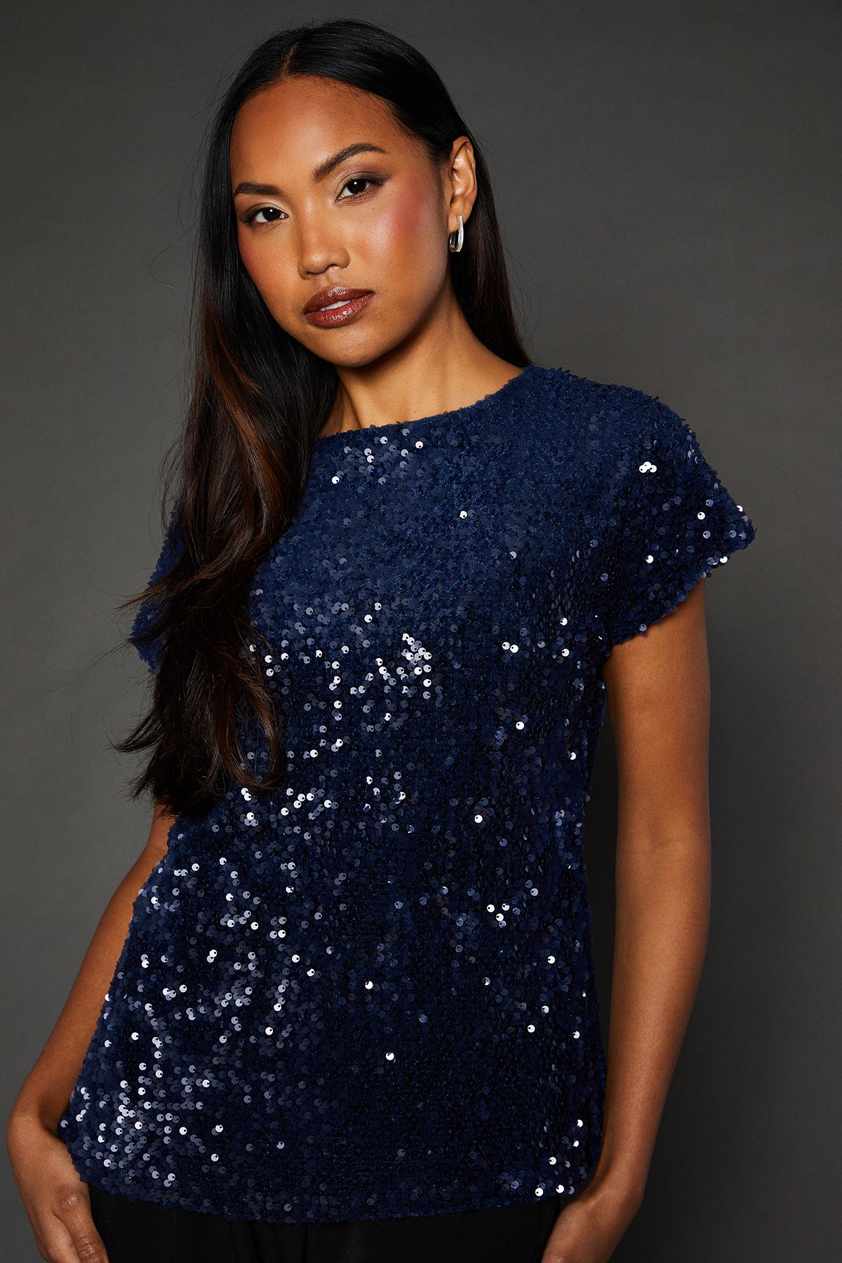 Principles Navy Sequin Velvet T-shirt Navy image 4