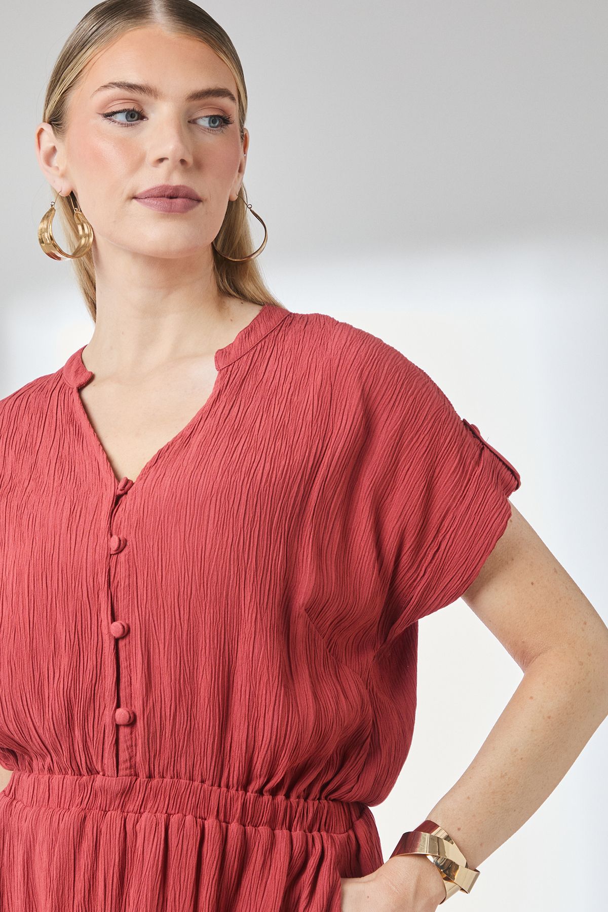 Principles Elasticated Waist Crinkle Viscose Midi Dress Rust image 3