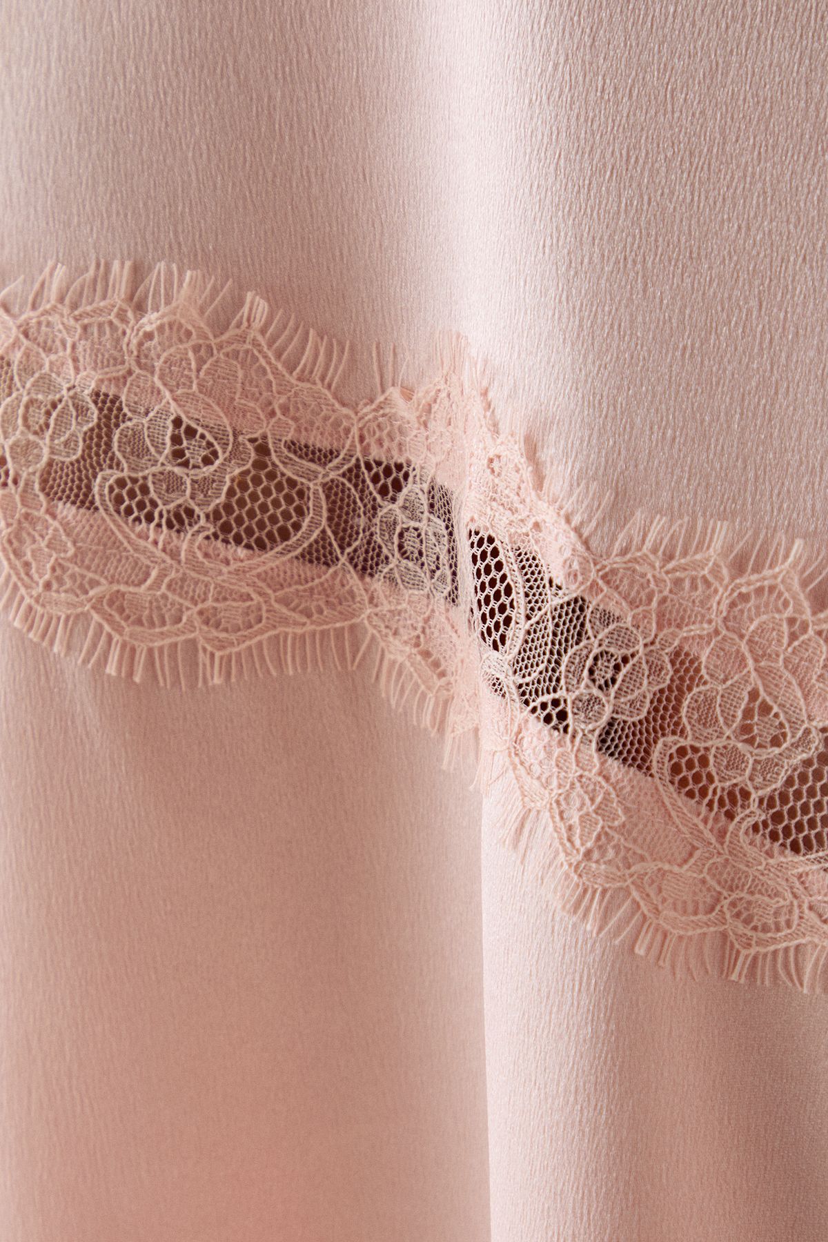 Warehouse High Shine Satin Grown On Sleeve Lace Midi Tea Dress Peach image 5