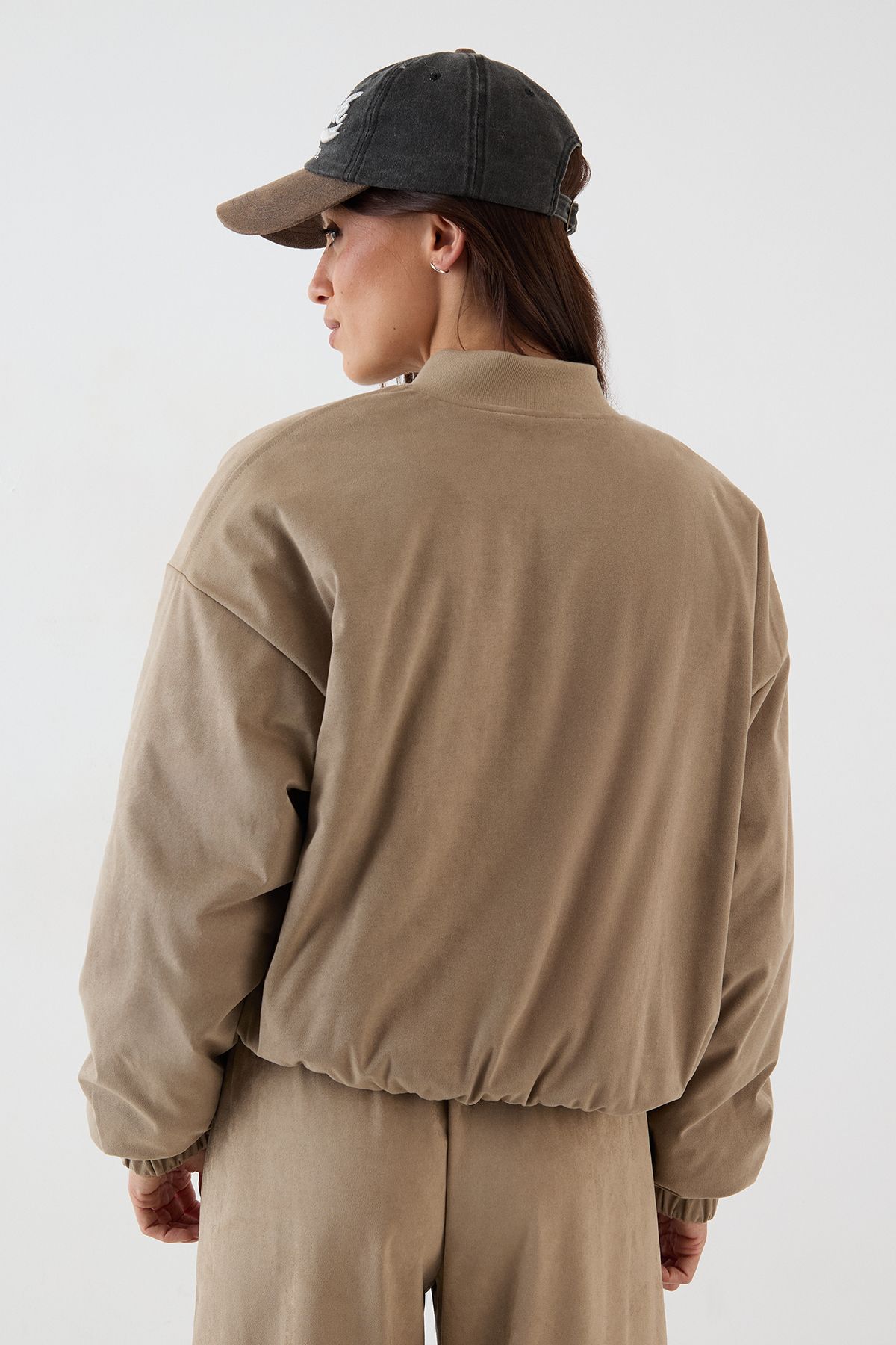 DSGN Studio DSGN Studio Faux Suede Padded Zip Through Bomber Jacket Stone image 2