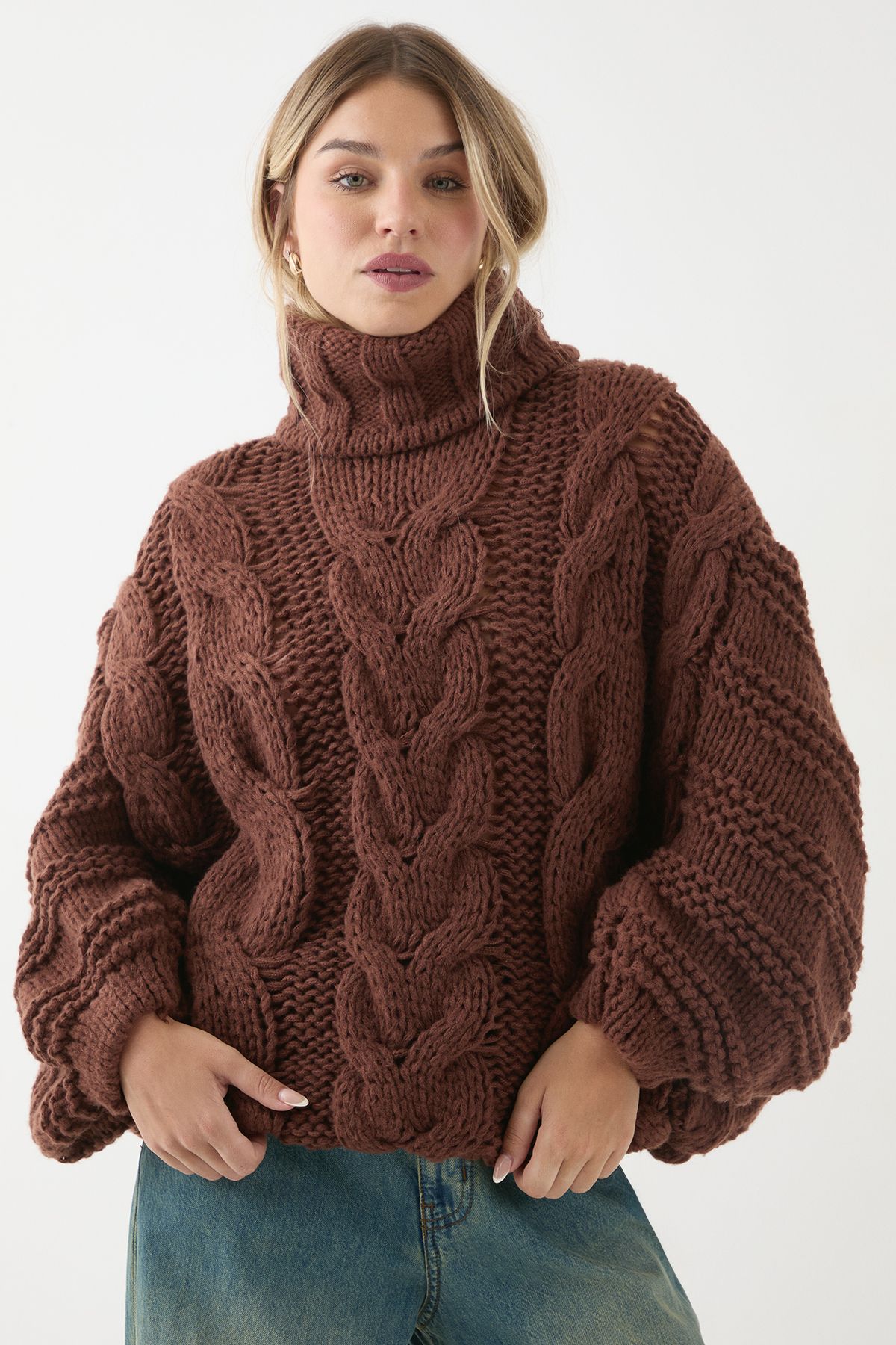 MissPap Chunky Cable Knitted Jumper Chocolate image 4