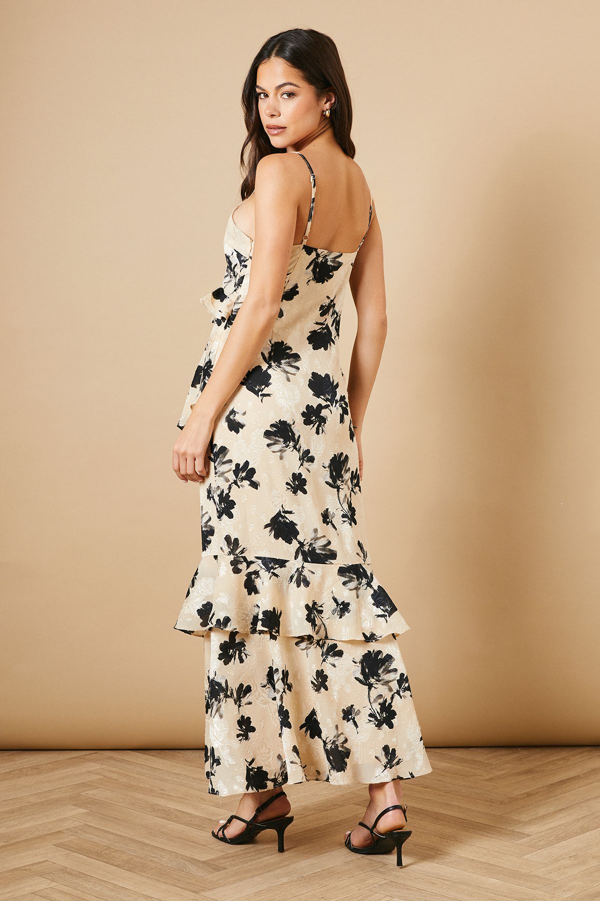 Oasis Ruffle Detail Asymmetric Tiered Midi Dress Ivory image 5