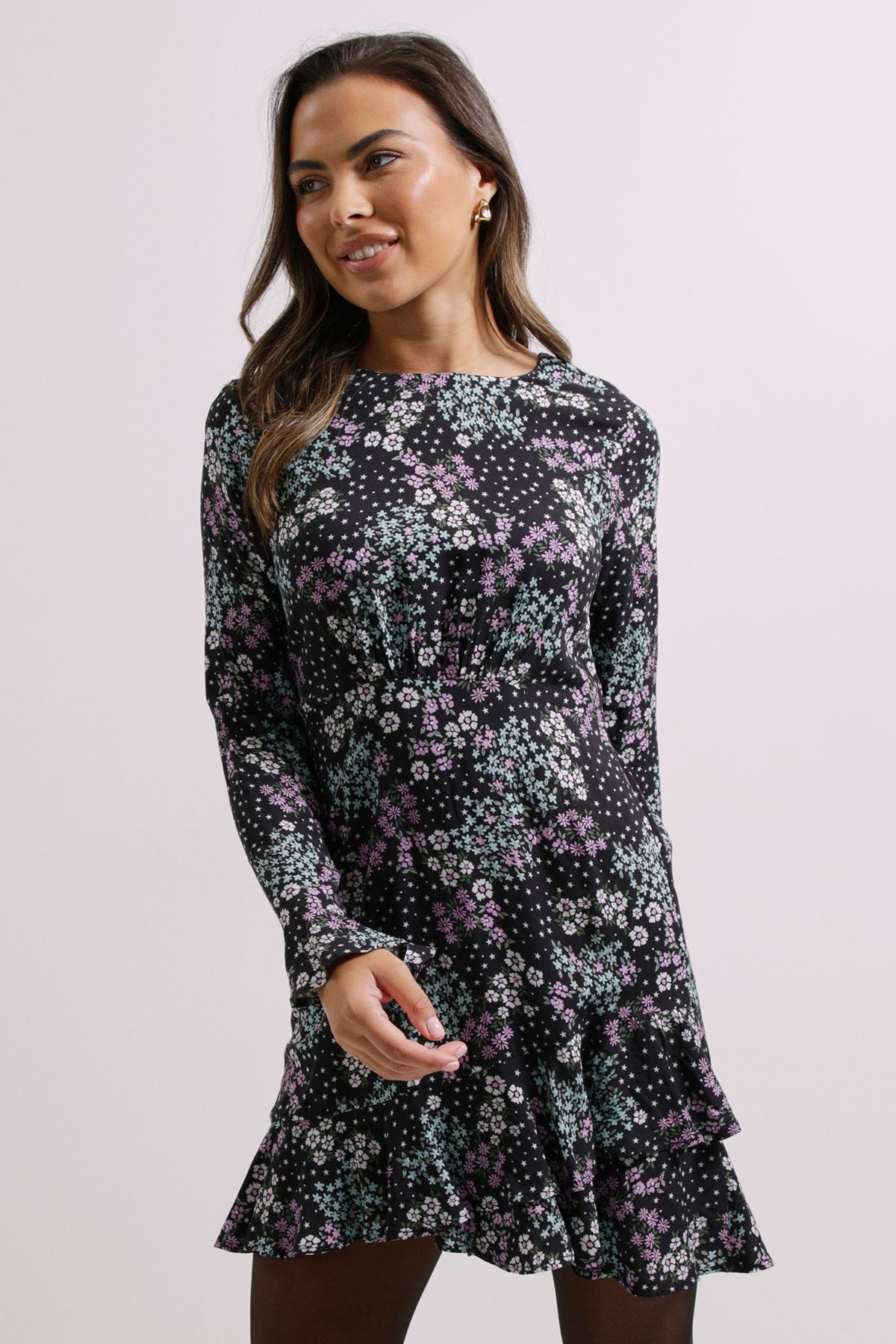 Dorothy Perkins Ruffle Sleeve Frill Detail Printed Mini Dress Floral image 2