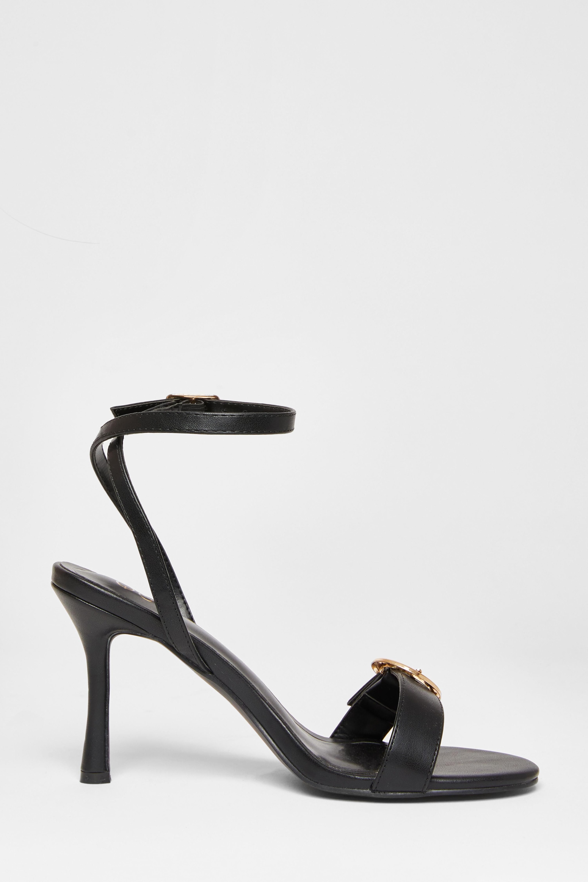 Quiz Black Faux Leather Buckle Heels image 5