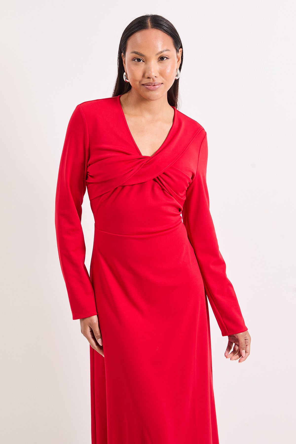 Principles Red Twist V Neck Fit & Flare Ponte Midaxi Dress Red image 4