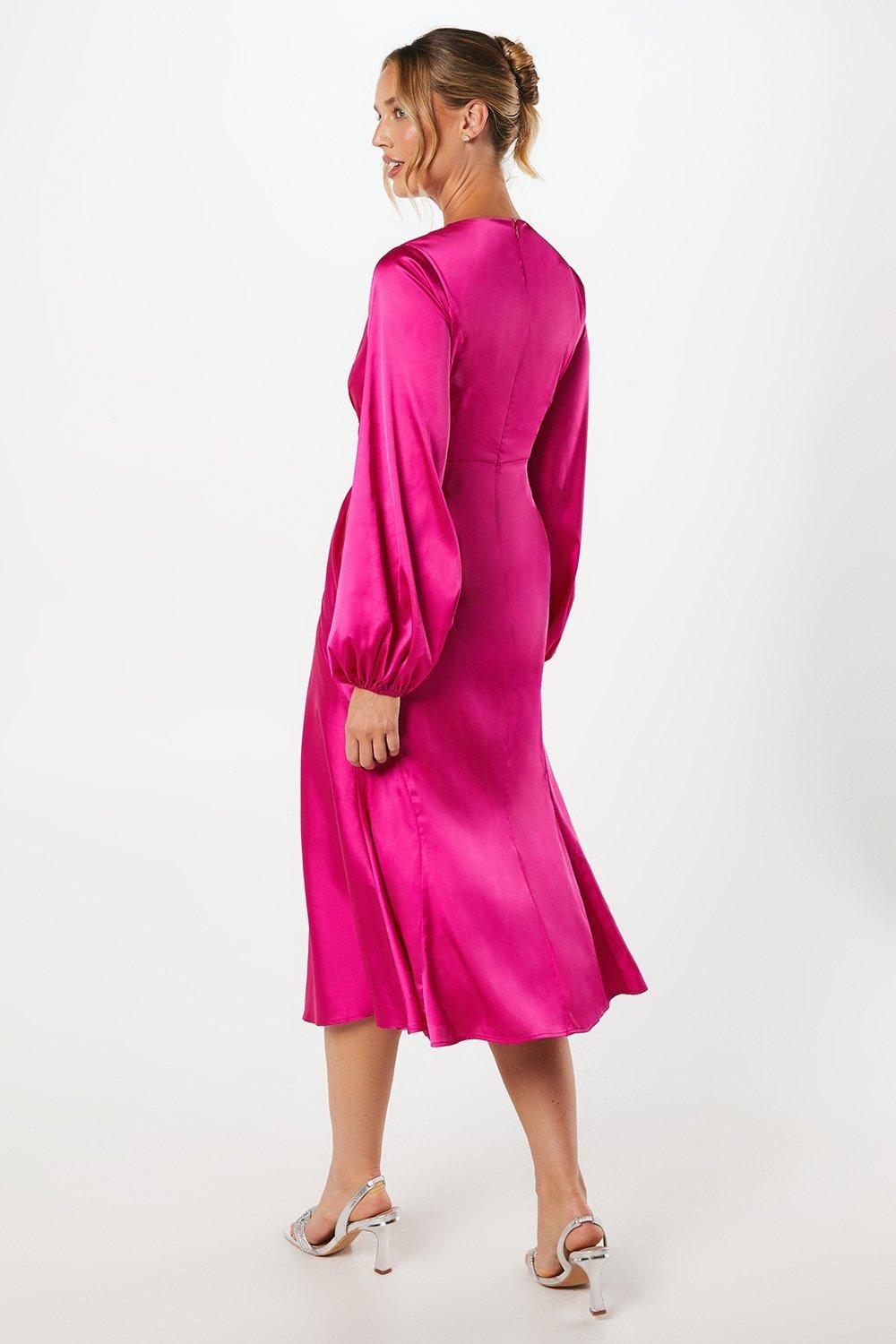 Coast Satin Twist Front Midi Dress Hot Pink image 3