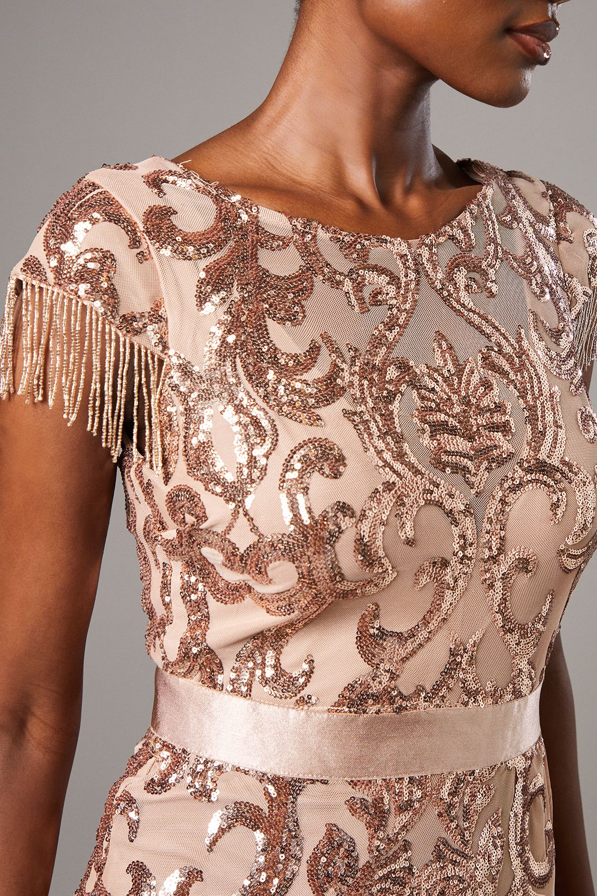 Coast Cap Sleeve Sequin Midi Dress Champagne image 5