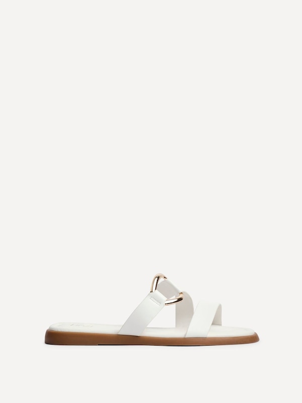 Linzi Cassandra White Faux Leather Double Strap Sandal