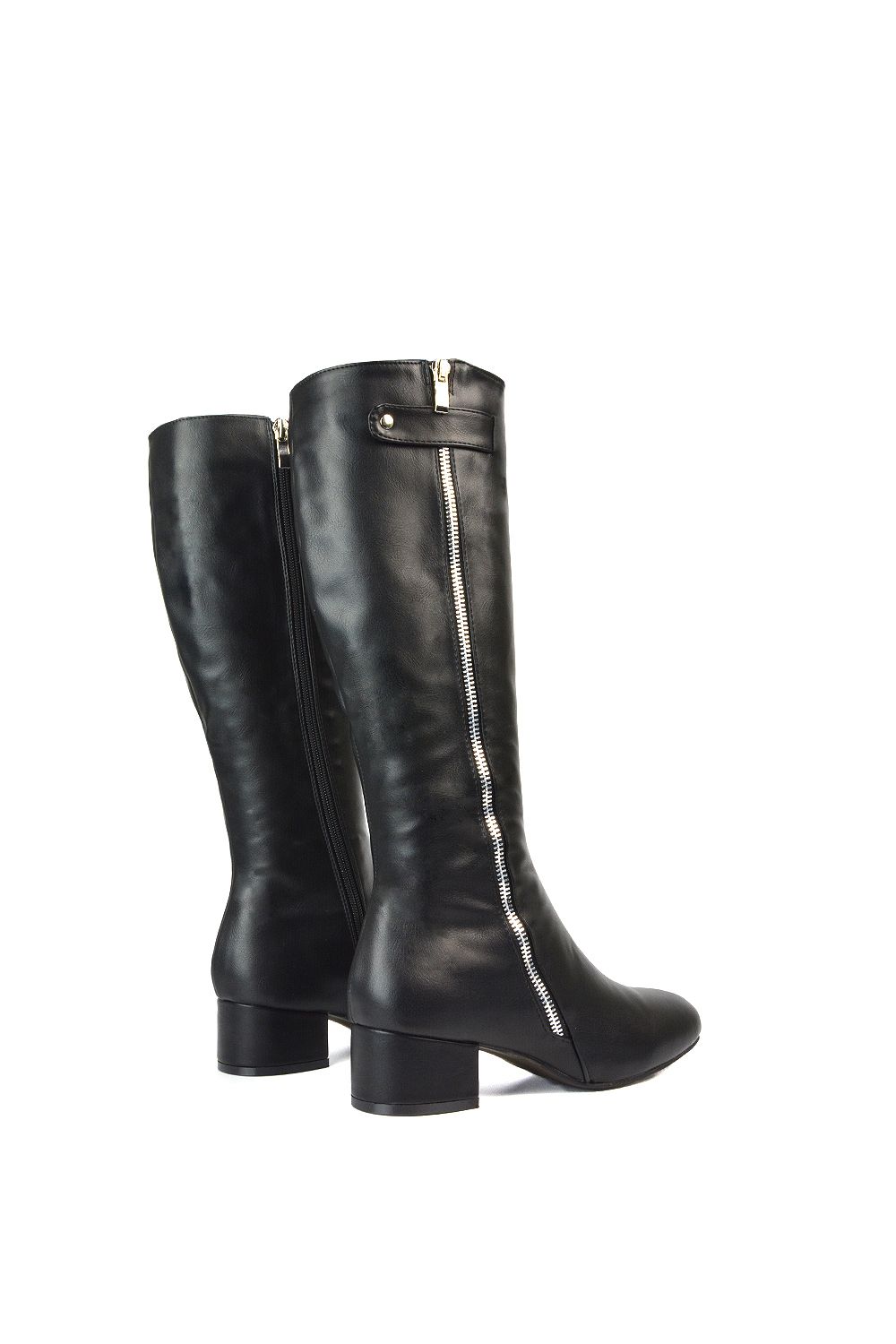 XY London 'Darcy' Low Block Heel Knee High Long Boots With Decorative Zip image 5