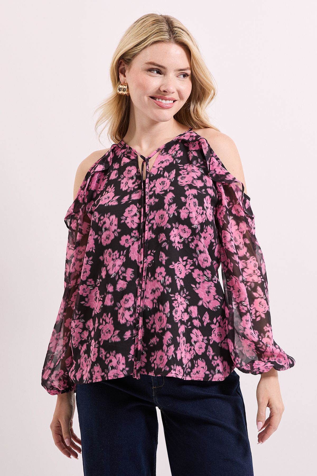Dorothy Perkins Floral Ruffle Detail Printed Chiffon Top Floral image 2