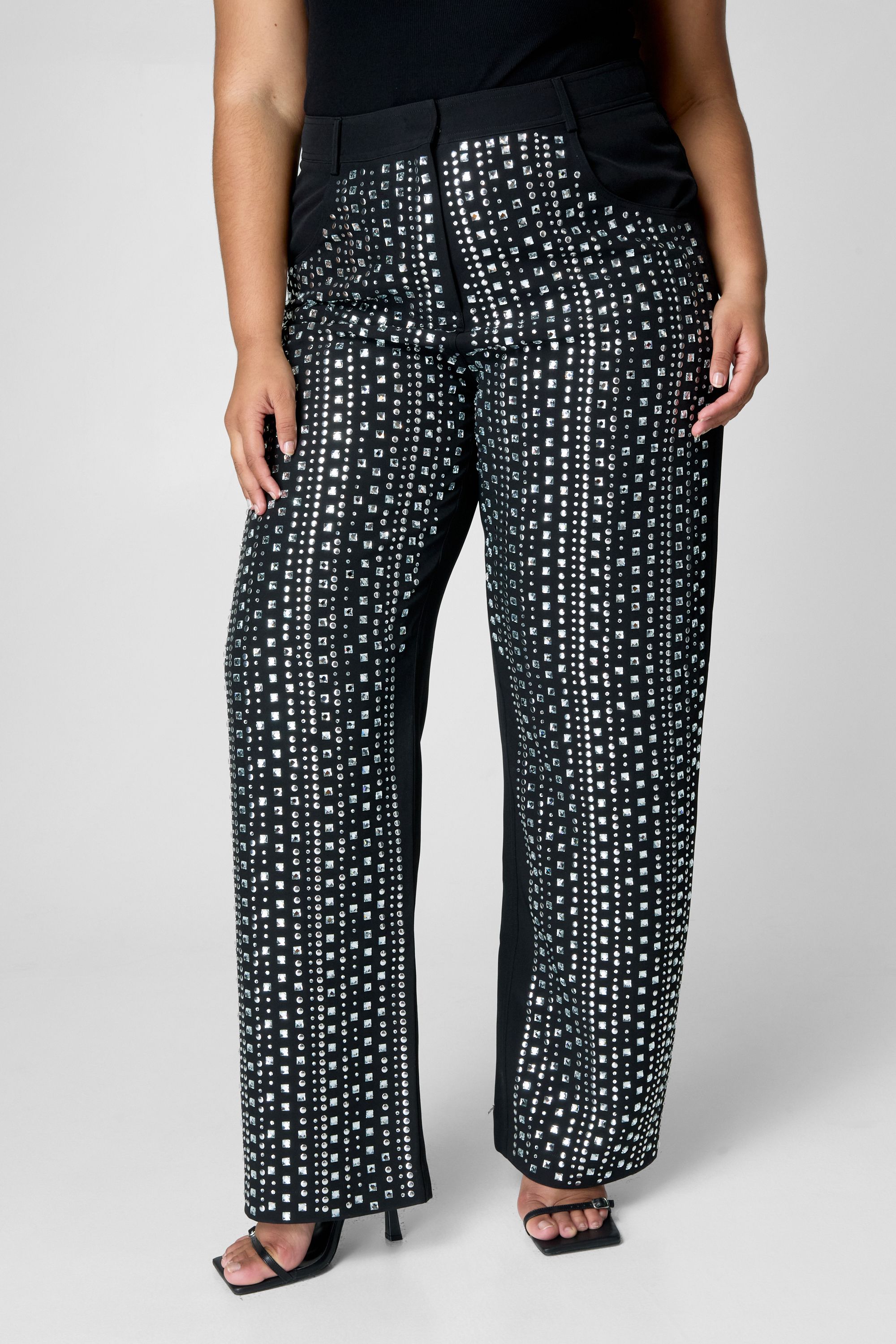 NastyGal Plus Hotfix Tailored Trouser Black image 2