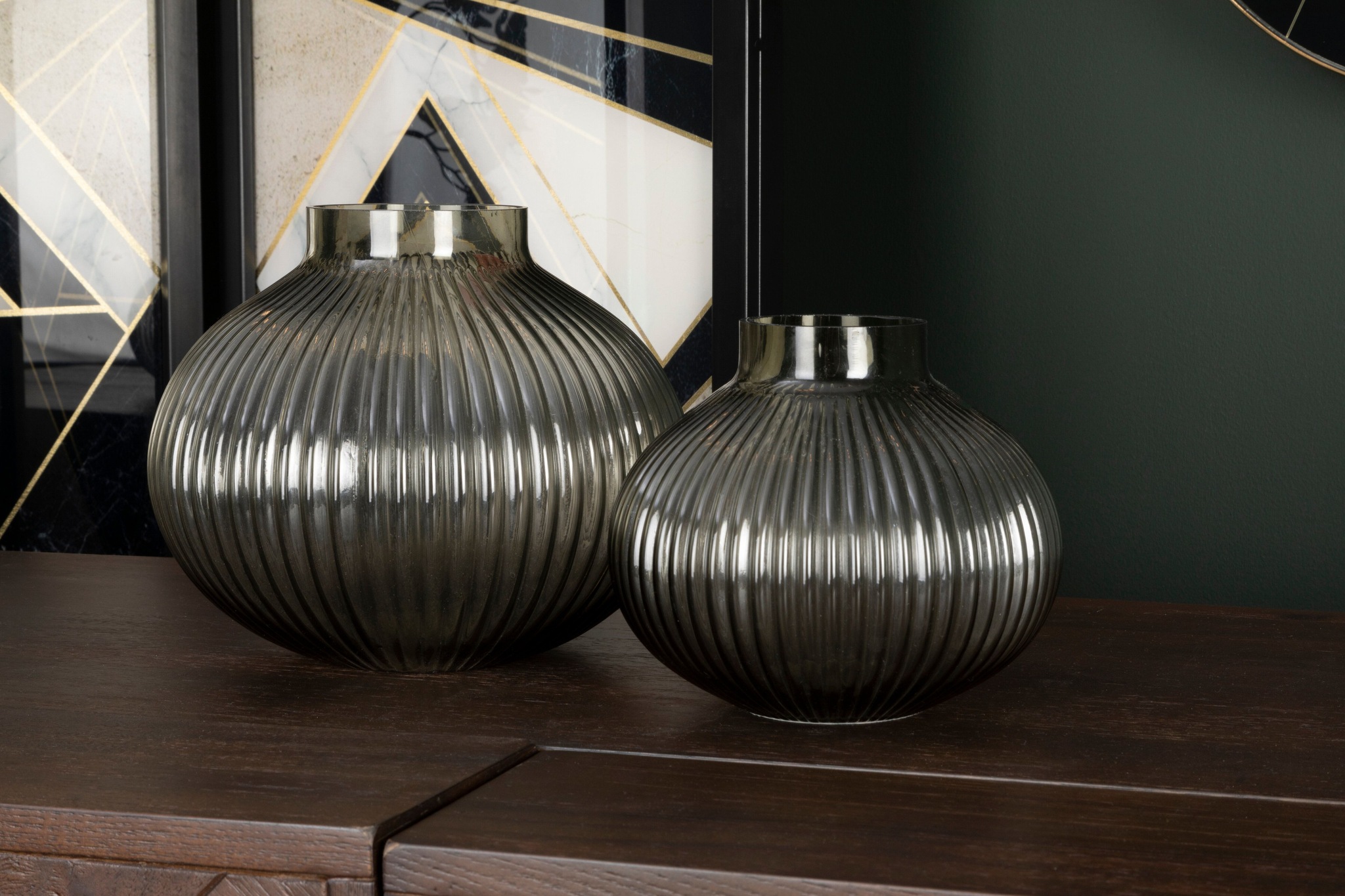 Orsina Large Glass Vase, Textured Vase Tall Glass With Corrugated Spherical Body, Decorative Glassware Vases image 4